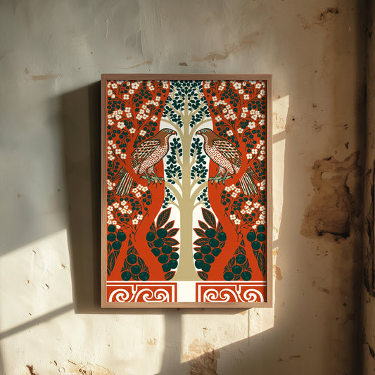 Scottish Woodland Falcon Art Print - Folk Nature Poster - Decorative Illustration - Study Wall Art V8 3/3
