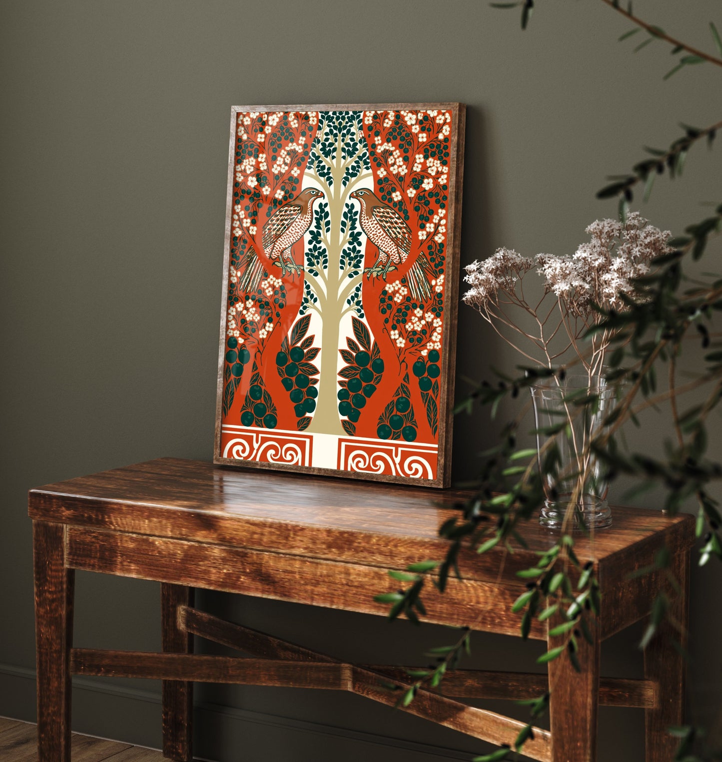 Scottish Woodland Falcon Art Print - Folk Nature Poster - Decorative Illustration - Study Wall Art V8 3/3