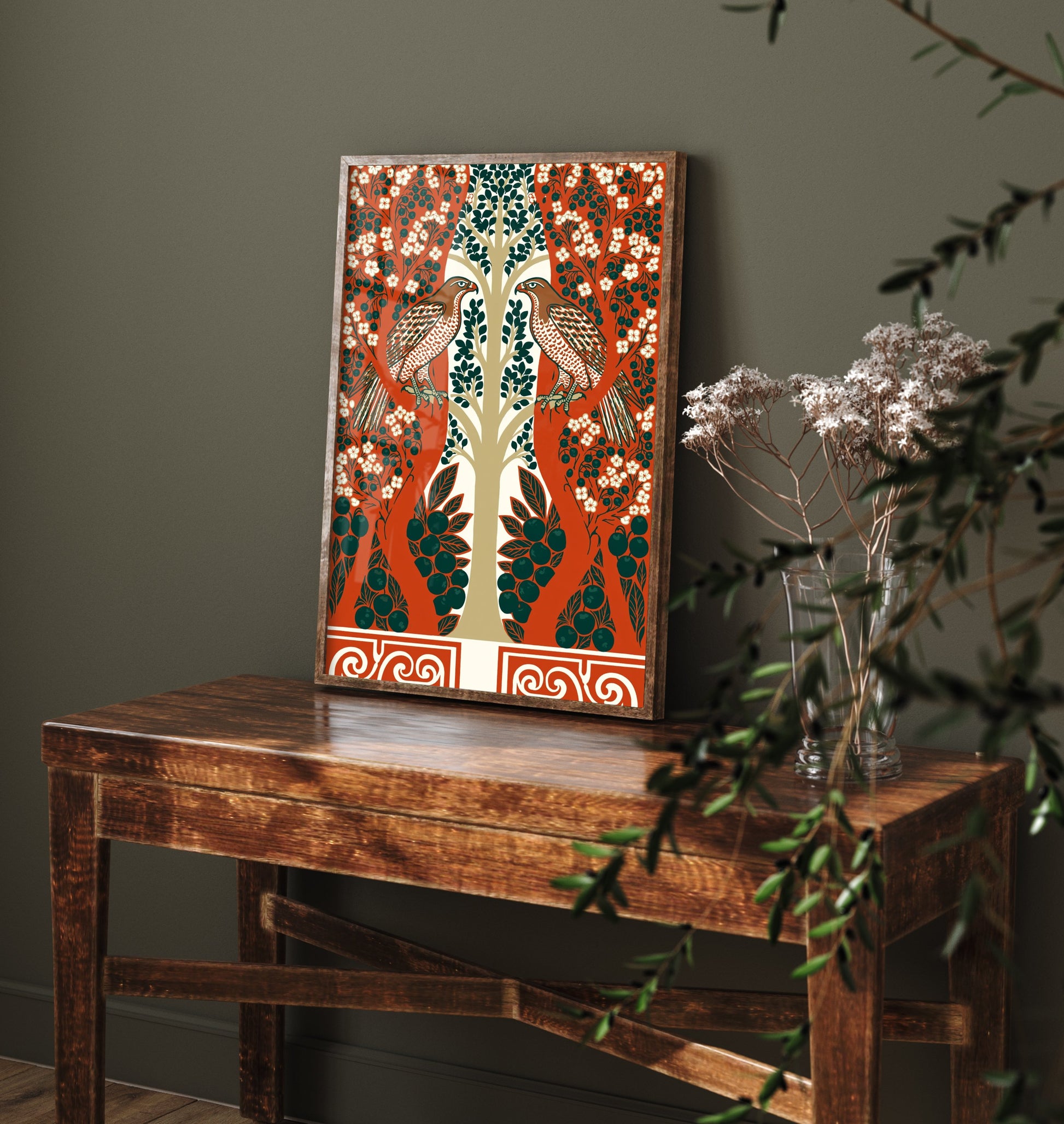 Scottish Woodland Falcon Art Print - Folk Nature Poster - Decorative Illustration - Study Wall Art V8 3/3