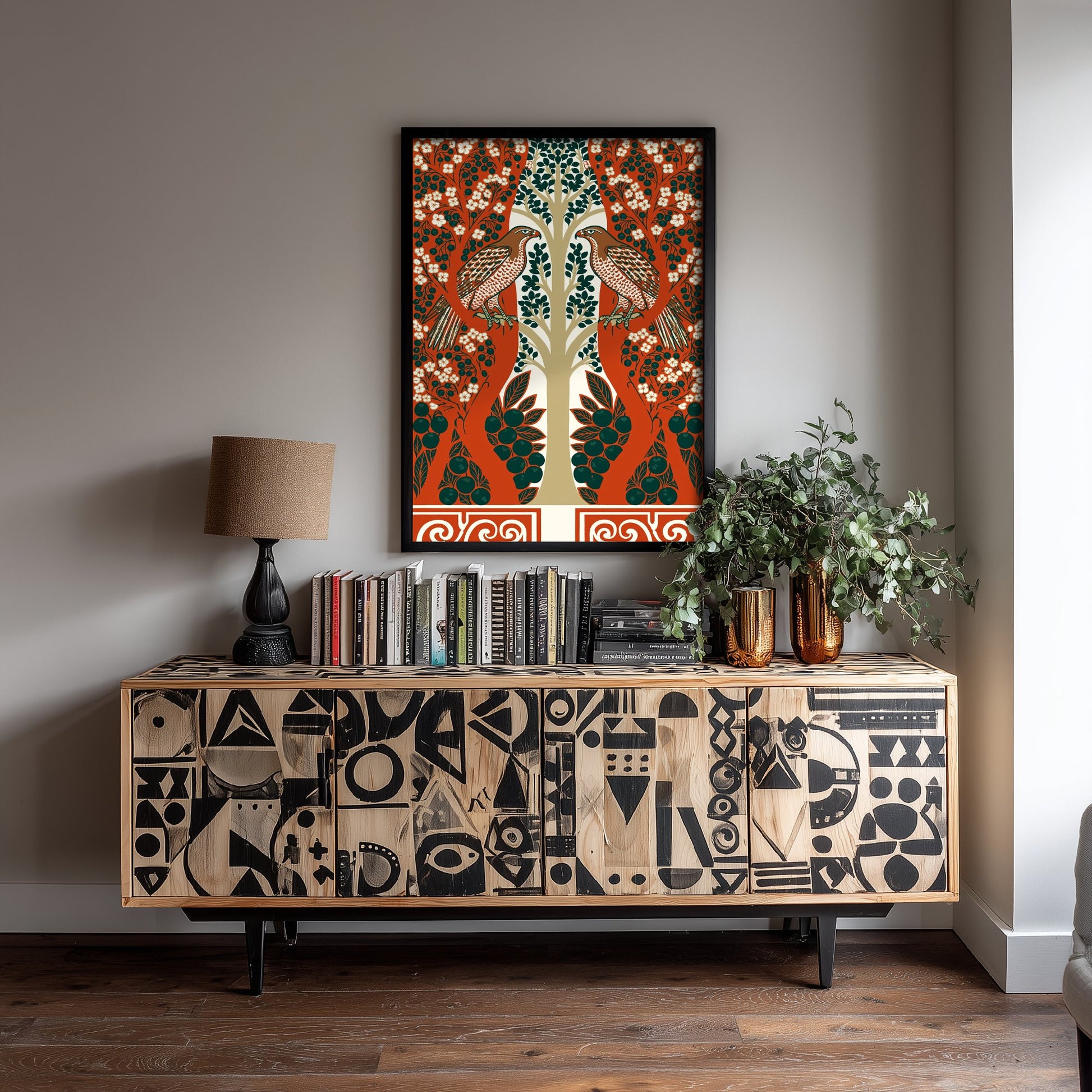 Scottish Woodland Falcon Art Print - Folk Nature Poster - Decorative Illustration - Study Wall Art V8 3/3