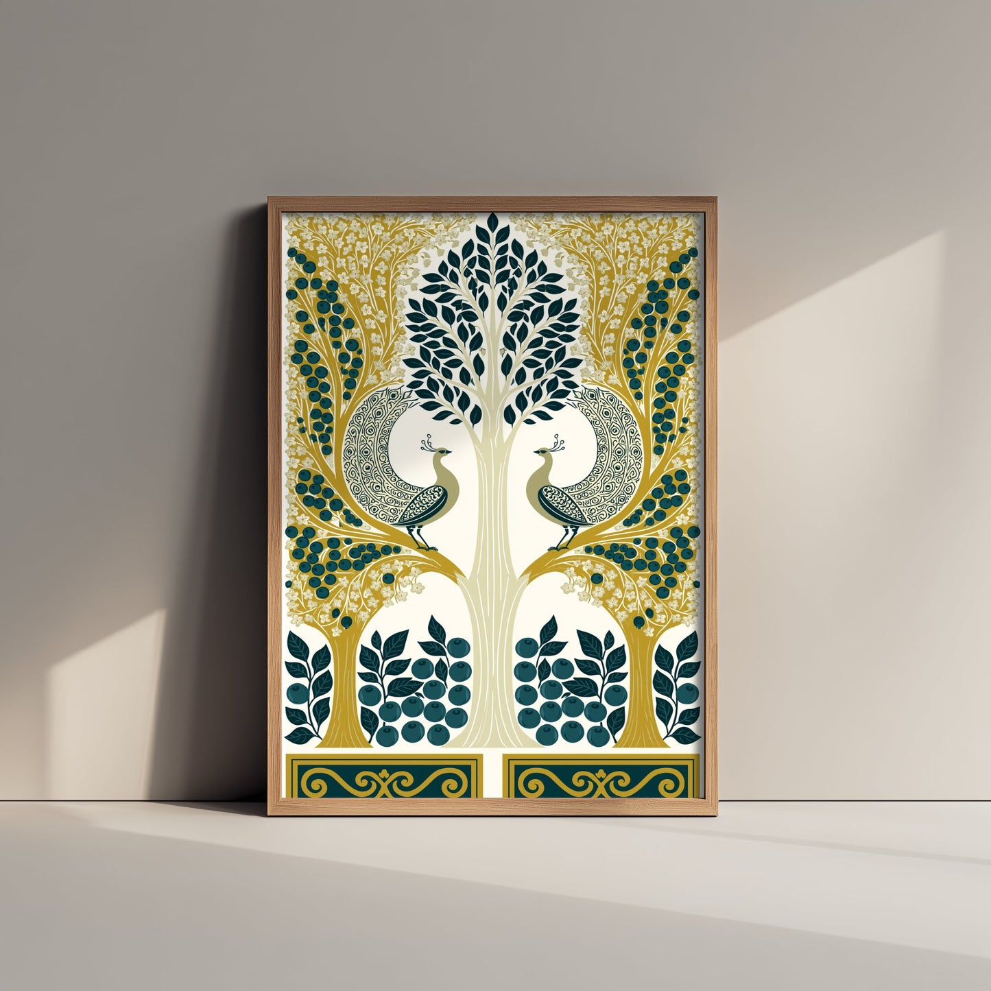Scottish Woodland Peacock Art Print - Folk Nature Poster - Decorative Illustration - Dining Room Wall Art V9 1/3