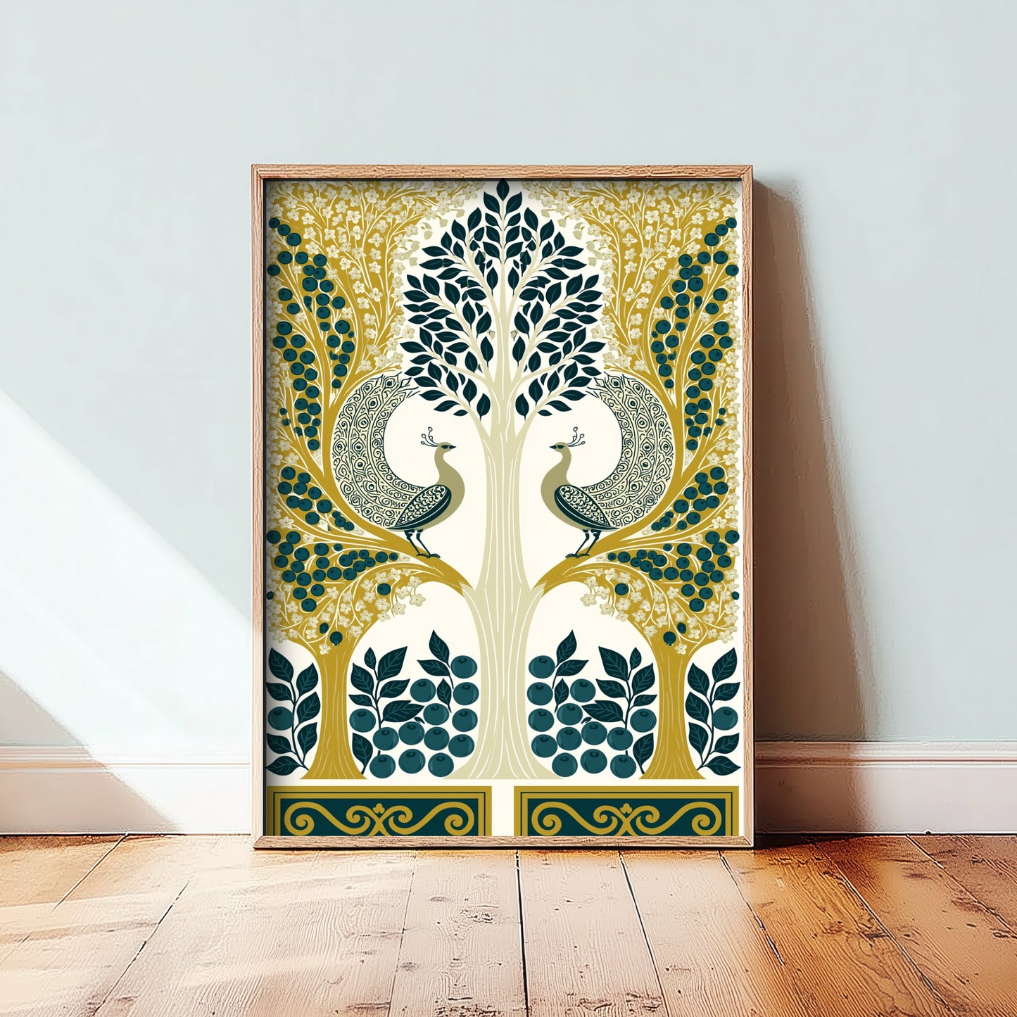 Scottish Woodland Peacock Art Print - Folk Nature Poster - Decorative Illustration - Dining Room Wall Art V9 1/3