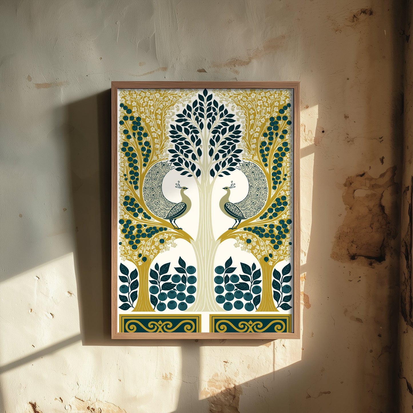 Scottish Woodland Peacock Art Print - Folk Nature Poster - Decorative Illustration - Dining Room Wall Art V9 1/3