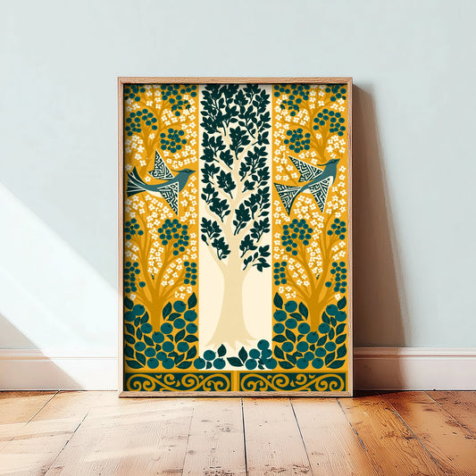Scottish Woodland Swallow Art Print - Folk Nature Poster - Decorative Illustration - Nursery Wall Art V9 2/3