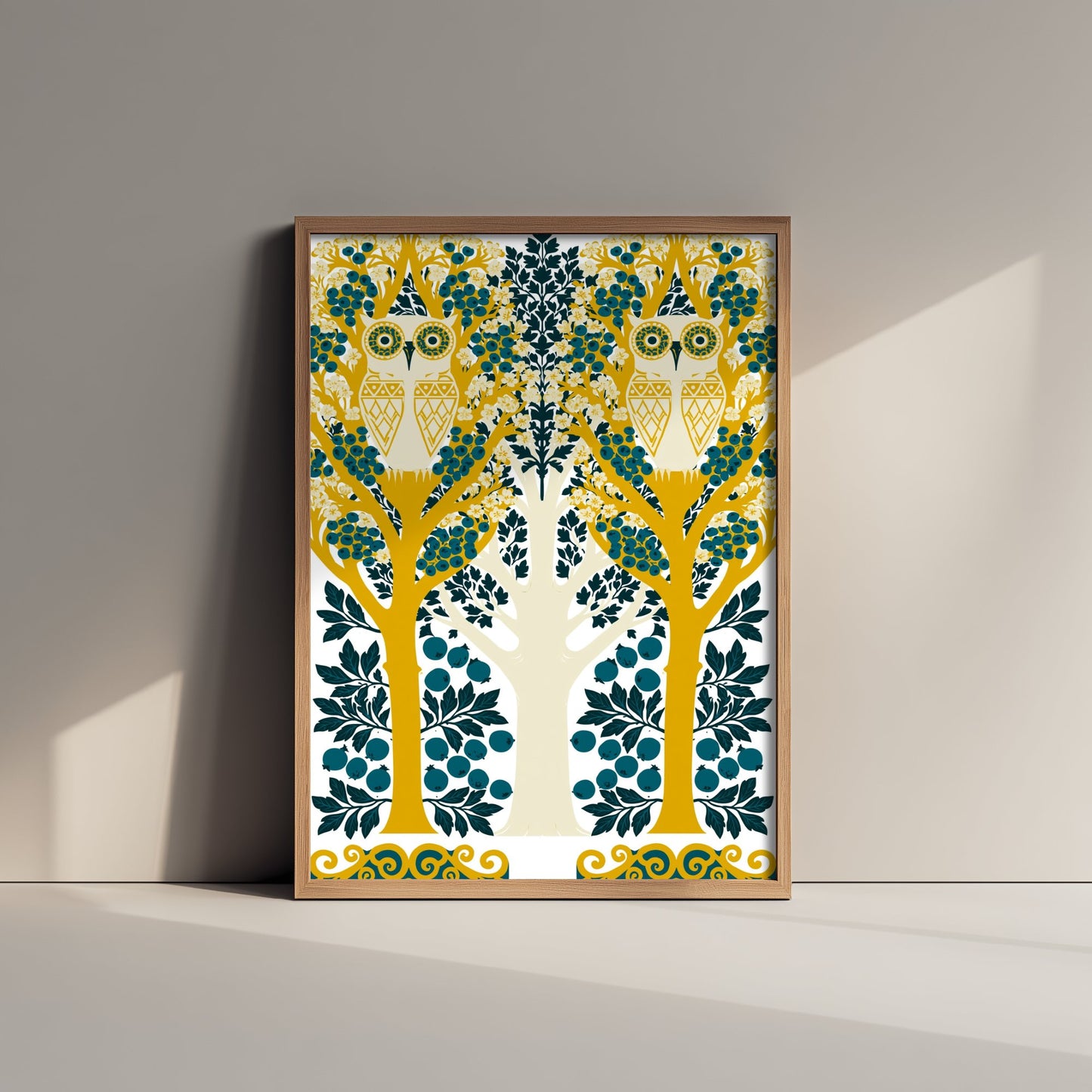 Scottish Woodland Owl Art Print - Folk Nature Poster - Decorative Illustration - Living Room Wall Art V9 3/3
