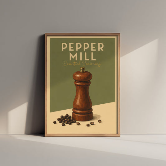 Vintage Pepper Mill Art Print - Essential Seasoning Kitchen Poster - Food Illustration - Kitchen Wall Art 2/3