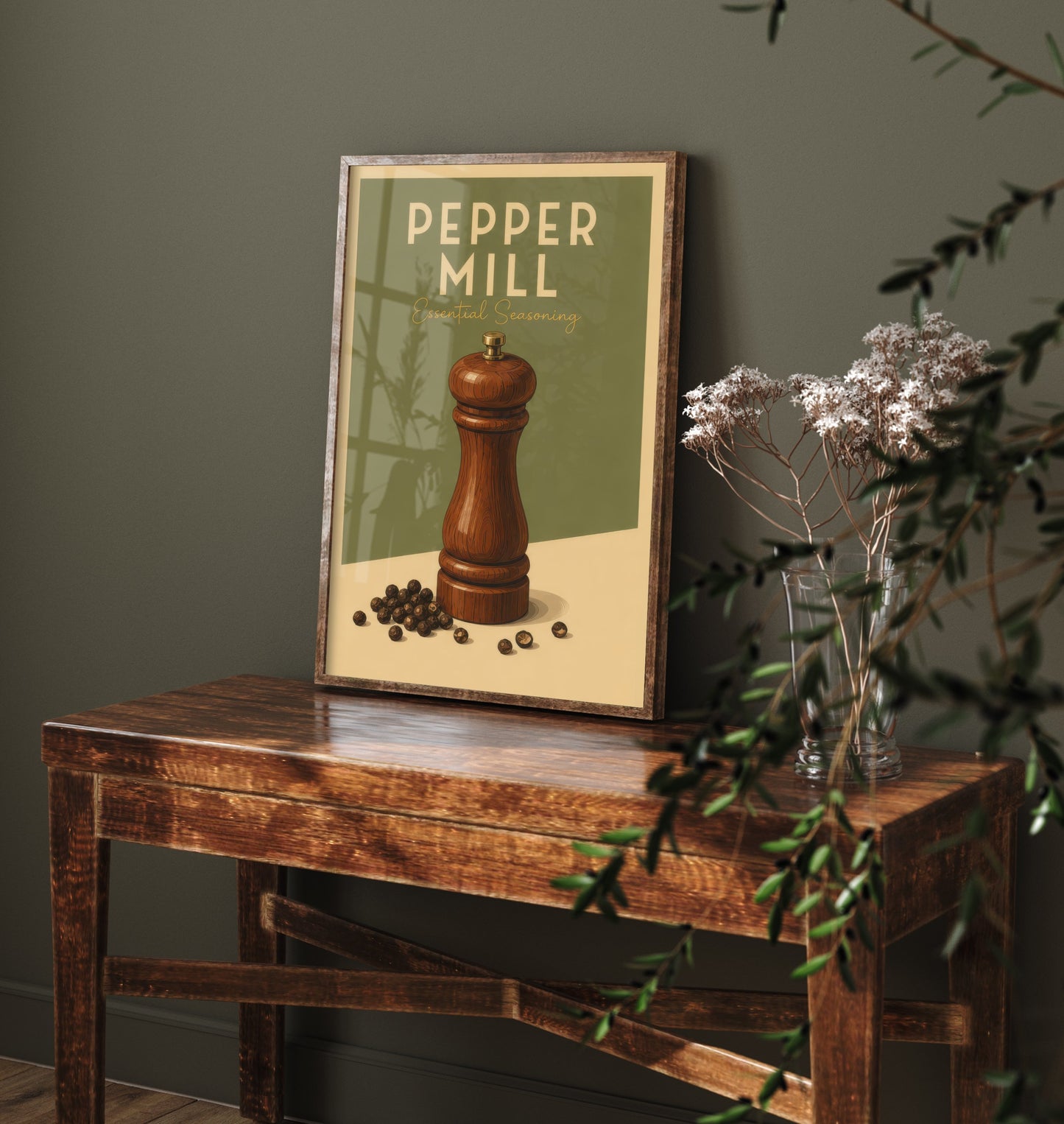 Vintage Pepper Mill Art Print - Essential Seasoning Kitchen Poster - Food Illustration - Kitchen Wall Art 2/3