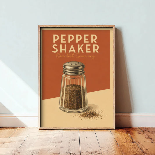 Vintage Pepper Shaker Art Print - Essential Seasoning Kitchen Poster - Food Illustration - Kitchen Wall Art 3/3