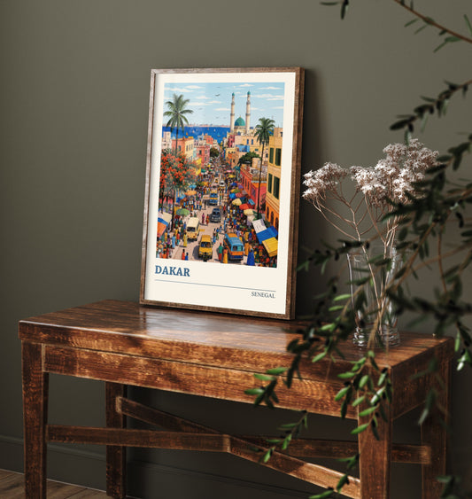 Dakar Senegal Travel Poster - Vibrant Market Street Art Print - African City Illustration 2/3