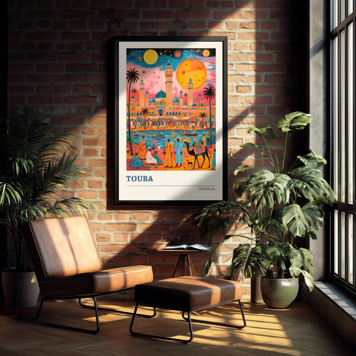 Touba Senegal Travel Poster - Great Mosque Art Print - Vibrant Sunset Folk Illustration 3/3