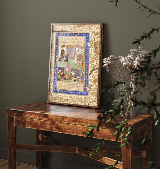 Shahnama Book of Kings Art Print - Persian Miniature Painting Poster - Royal Battle Scene Wall Art V2 1/3