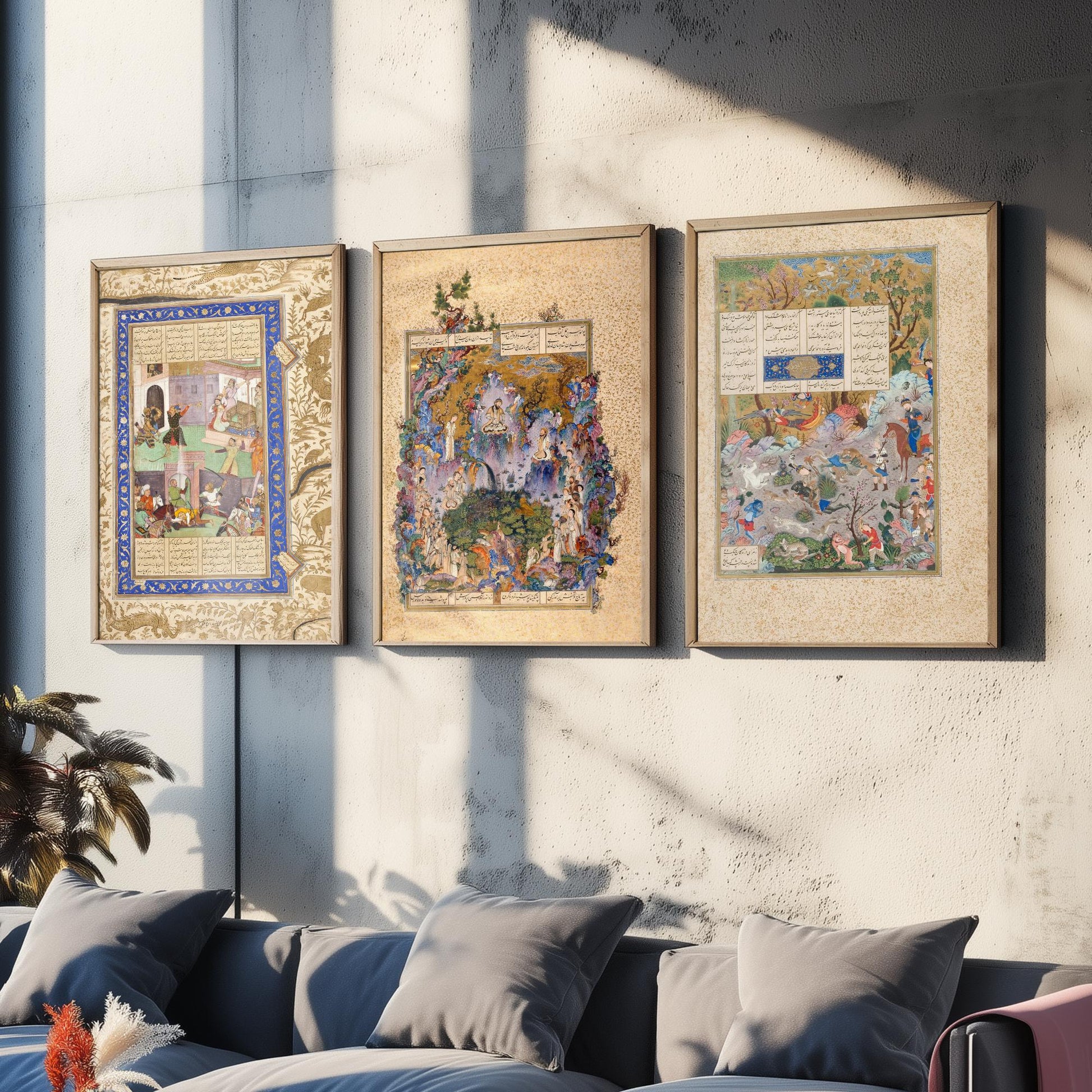Shahnameh Persian Book of Kings Set of Three Art Prints - 1525 Miniature Posters - Ferdowsi Illustration History Gift V2