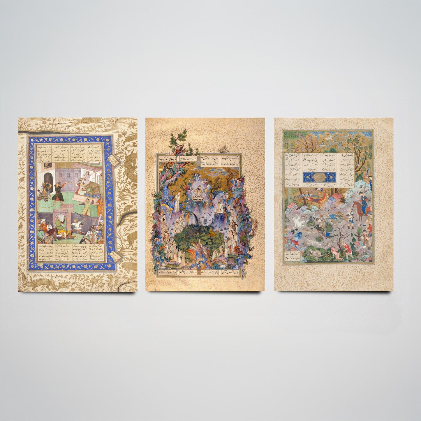 Shahnameh Persian Book of Kings Set of Three Art Prints - 1525 Miniature Posters - Ferdowsi Illustration History Gift V2