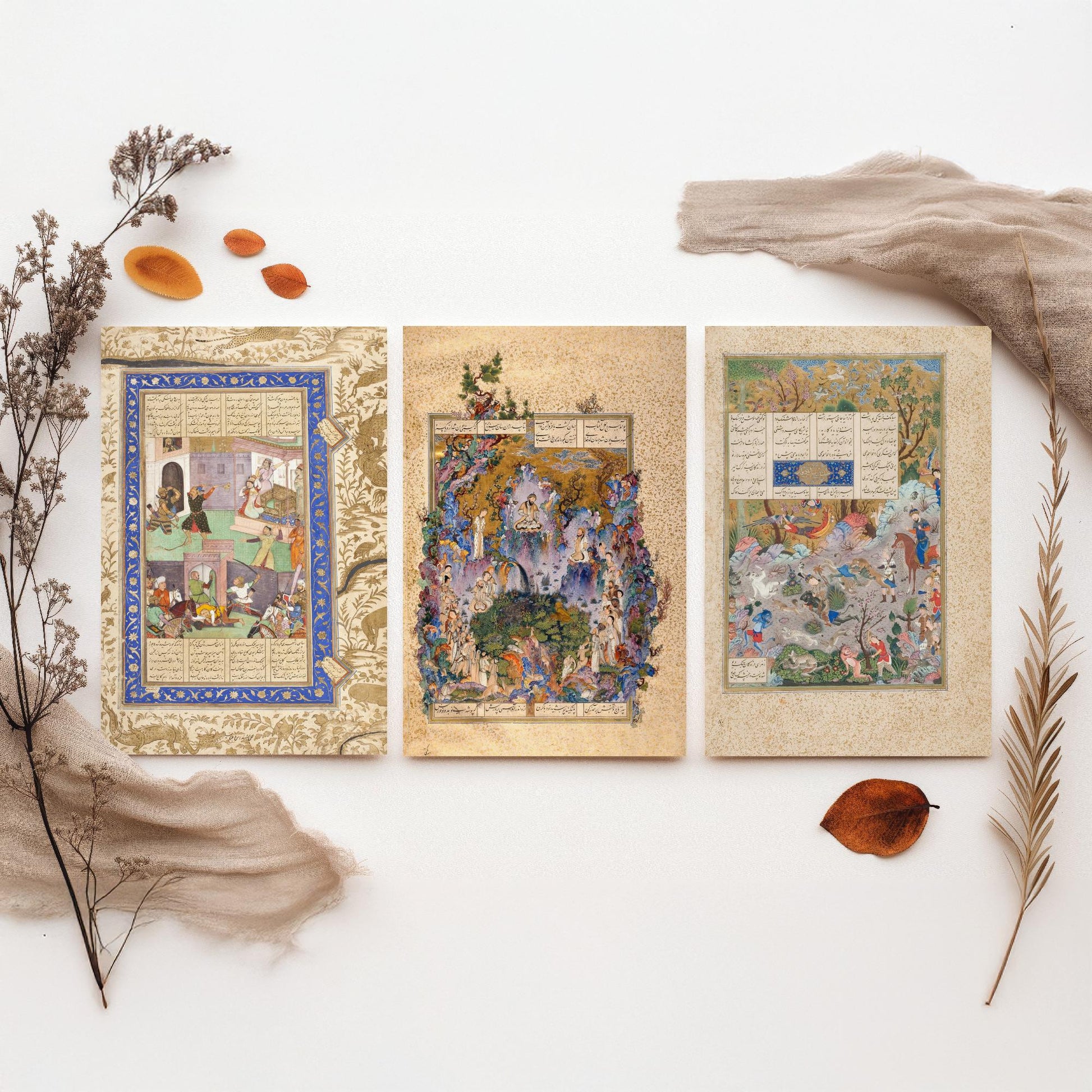 Shahnameh Persian Book of Kings Set of Three Art Prints - 1525 Miniature Posters - Ferdowsi Illustration History Gift V2