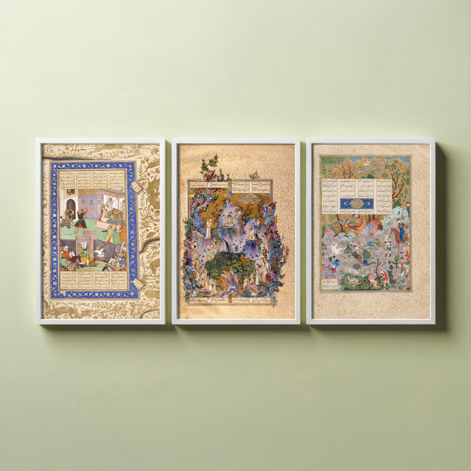 Shahnameh Persian Book of Kings Set of Three Art Prints - 1525 Miniature Posters - Ferdowsi Illustration History Gift V2