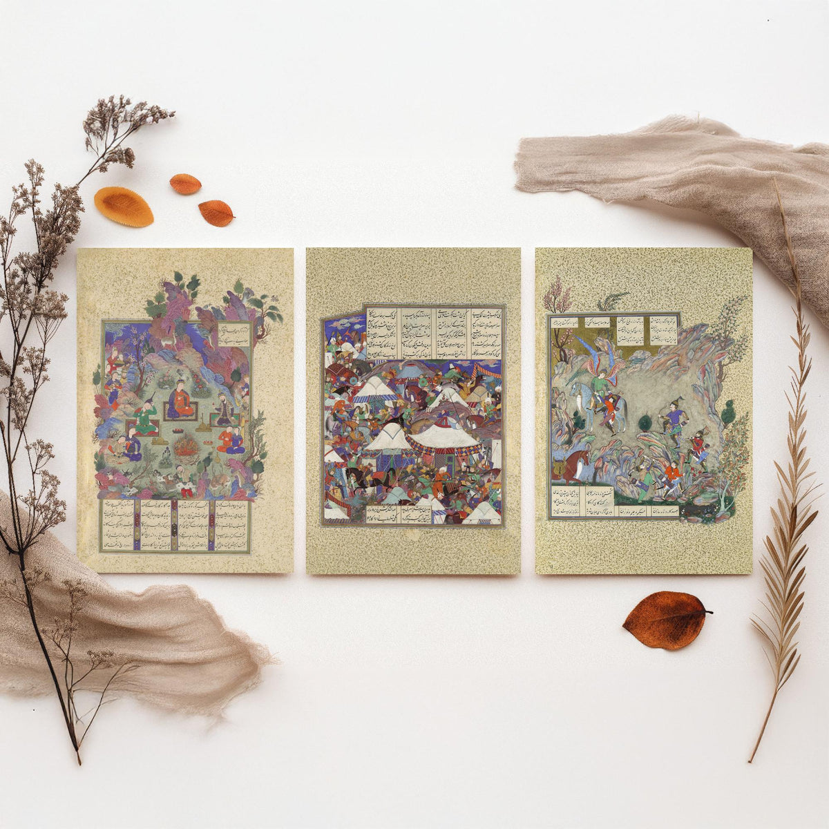 Shahnama Book of Kings Set of Three Art Prints - Illuminated Persian Manuscript - Miniature Painting Poster