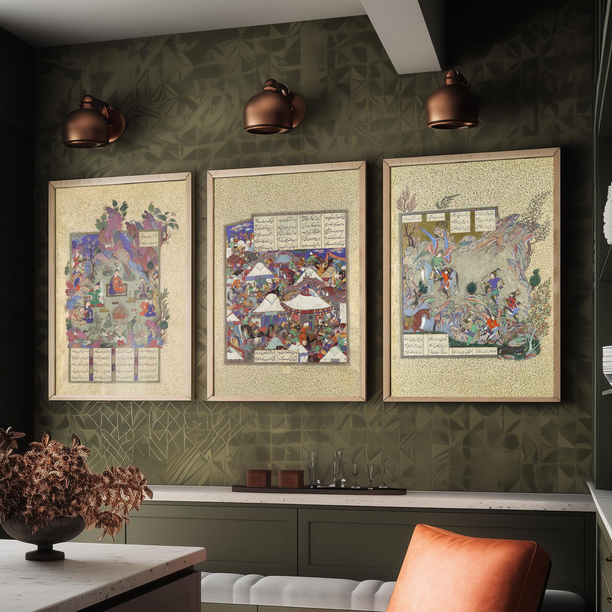 Shahnama Book of Kings Set of Three Art Prints - Illuminated Persian Manuscript - Miniature Painting Poster