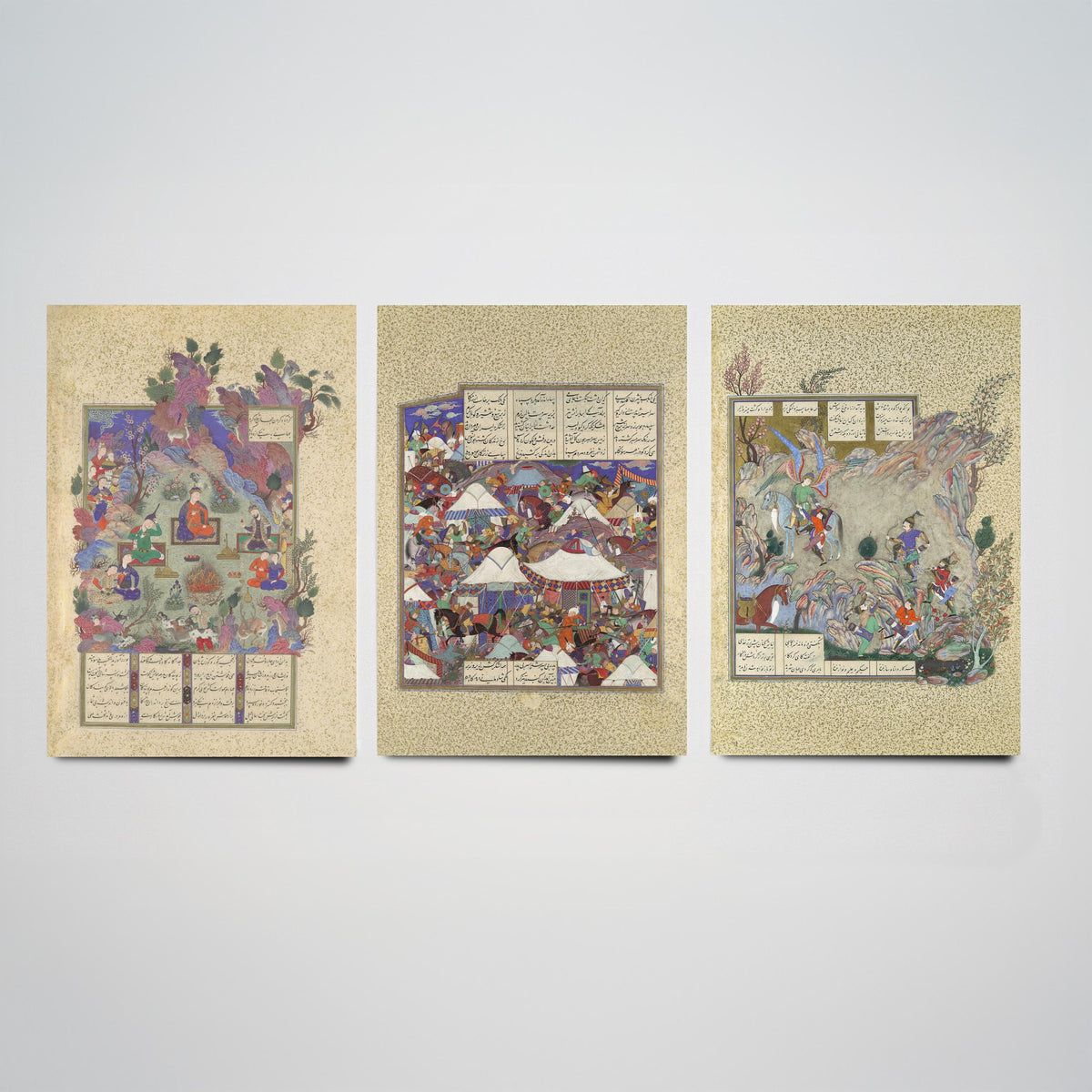 Shahnama Book of Kings Set of Three Art Prints - Illuminated Persian Manuscript - Miniature Painting Poster