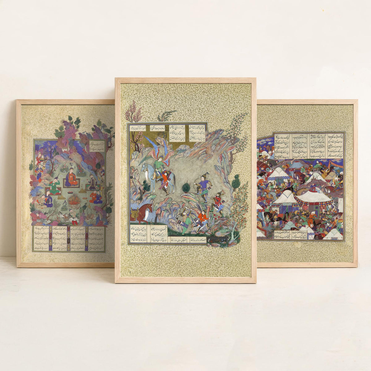 Shahnama Book of Kings Set of Three Art Prints - Illuminated Persian Manuscript - Miniature Painting Poster