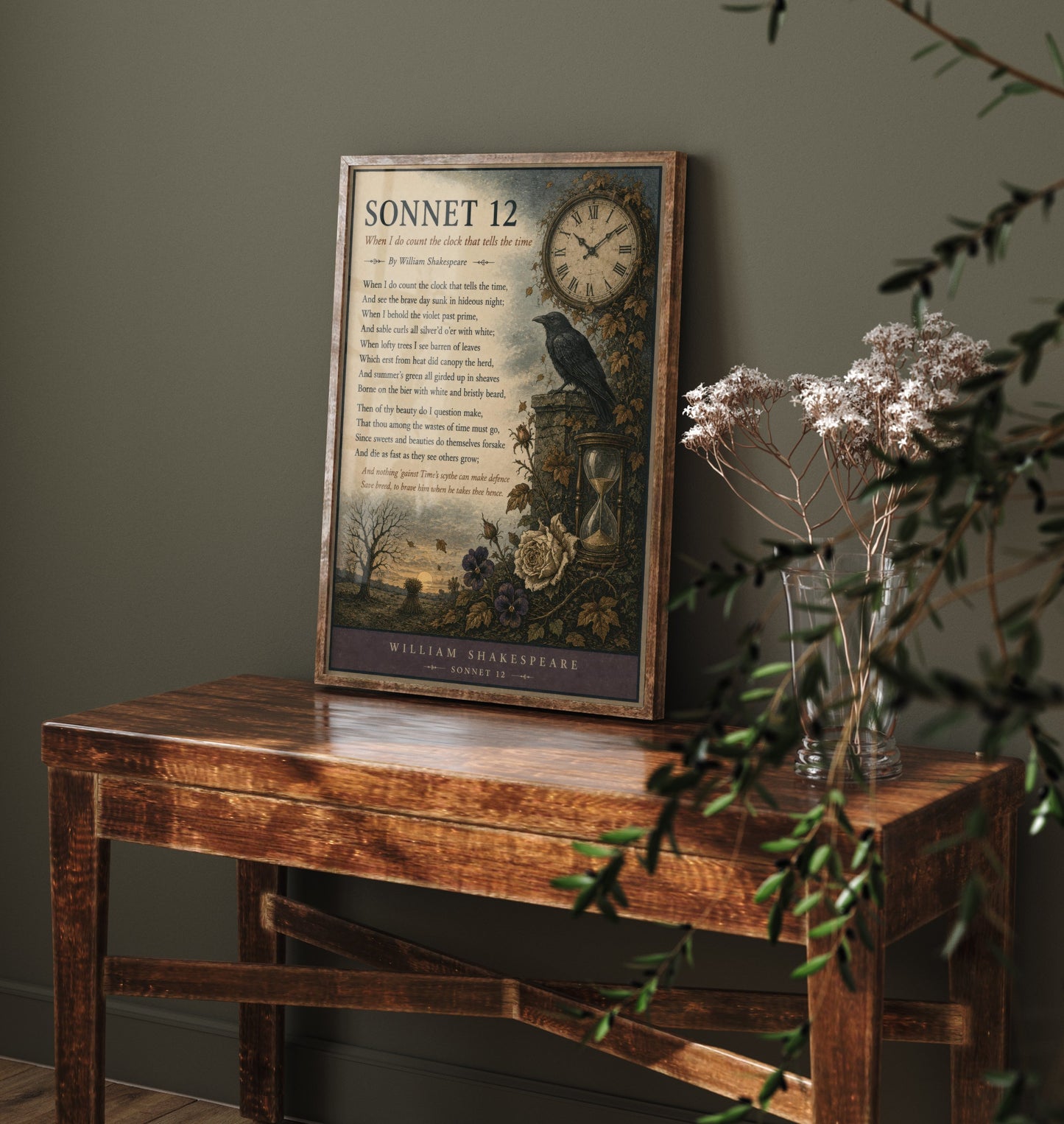 Shakespeare Sonnet 12 Art Print - When I Do Count the Clock - Poem Poster Illustration - Literary Wall Art 1/3