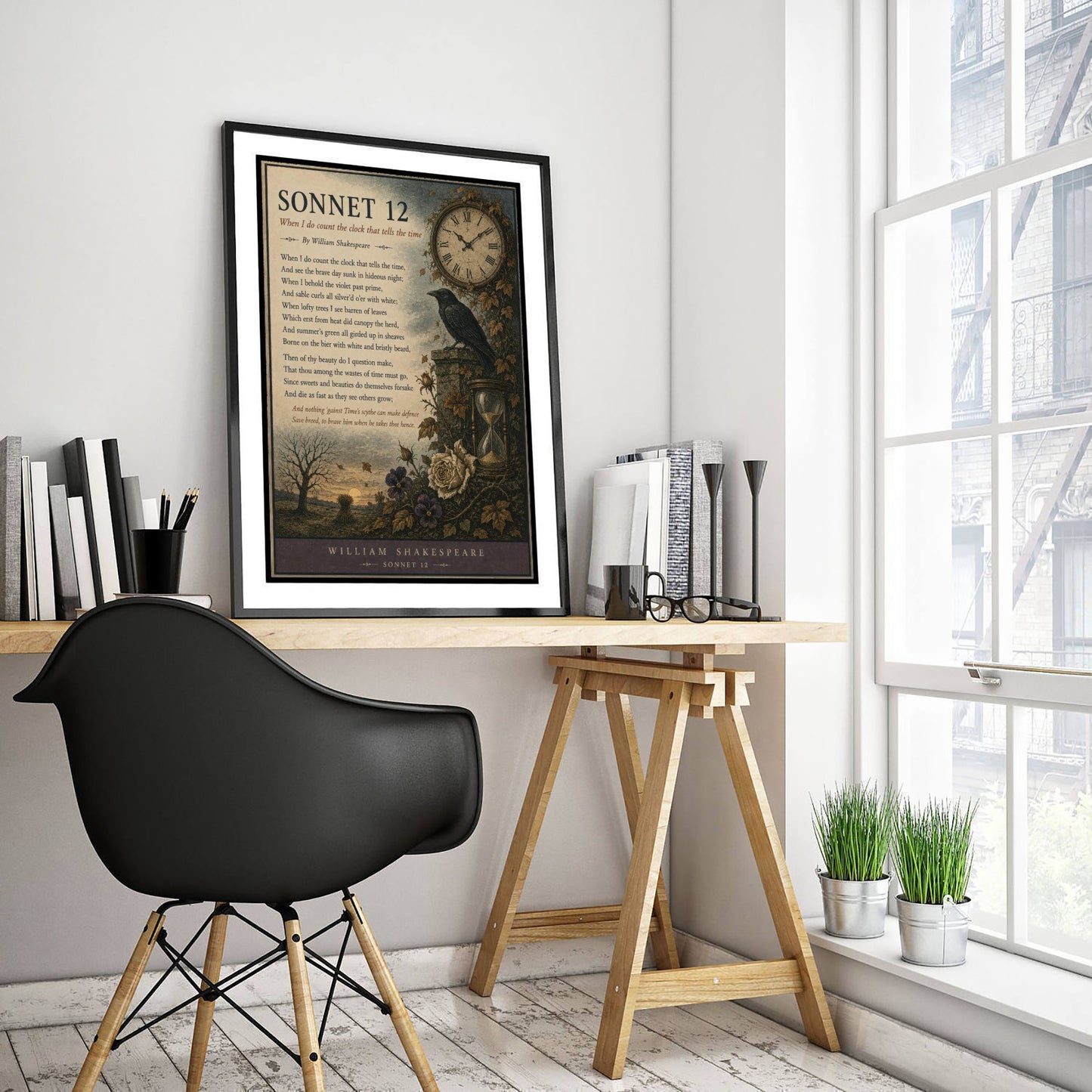 Shakespeare Sonnet 12 Art Print - When I Do Count the Clock - Poem Poster Illustration - Literary Wall Art 1/3