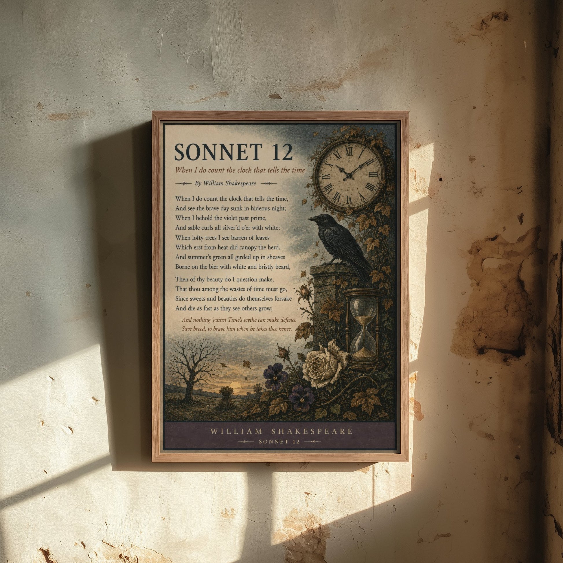 Shakespeare Sonnet 12 Art Print - When I Do Count the Clock - Poem Poster Illustration - Literary Wall Art 1/3
