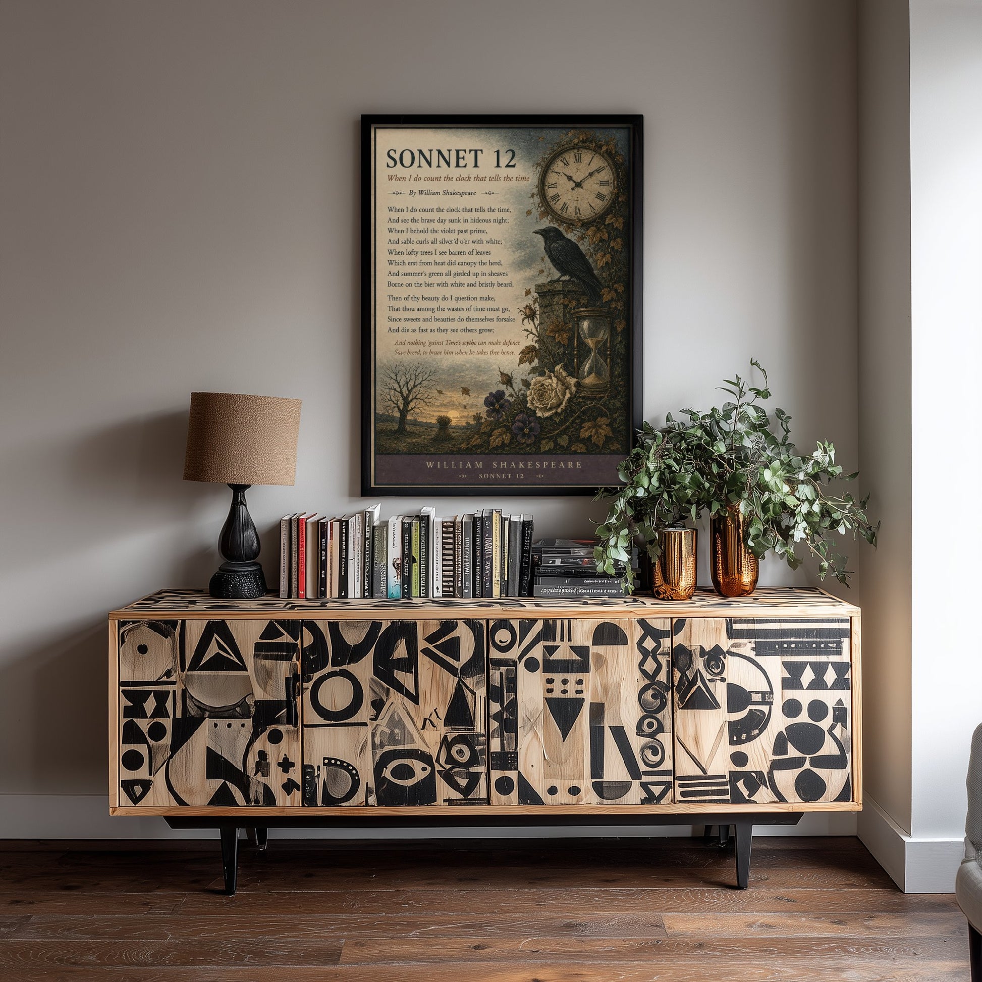 Shakespeare Sonnet 12 Art Print - When I Do Count the Clock - Poem Poster Illustration - Literary Wall Art 1/3
