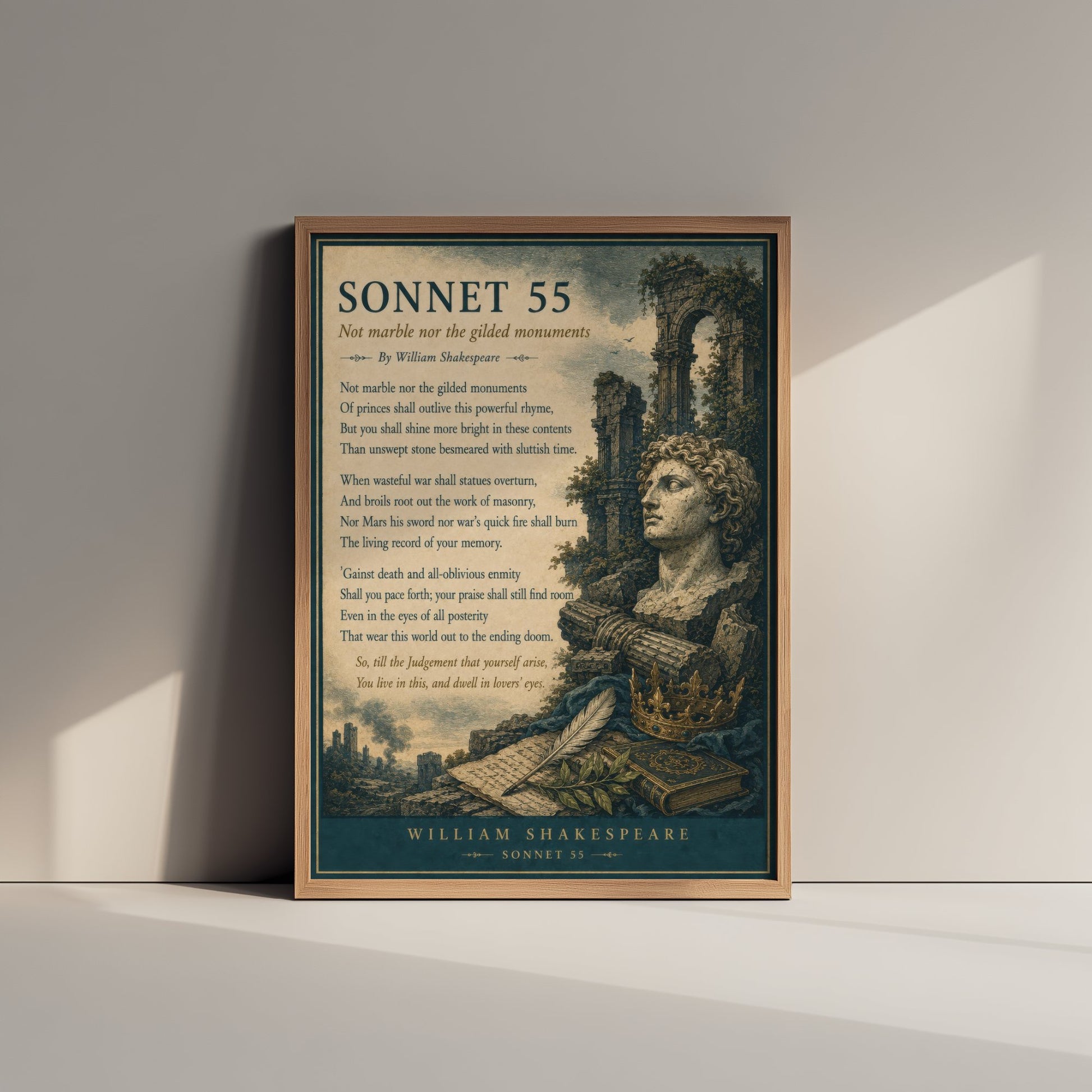 Shakespeare Sonnet 55 Art Print - Not Marble Nor the Gilded - Poem Poster Illustration - Literary Wall Art 3/3