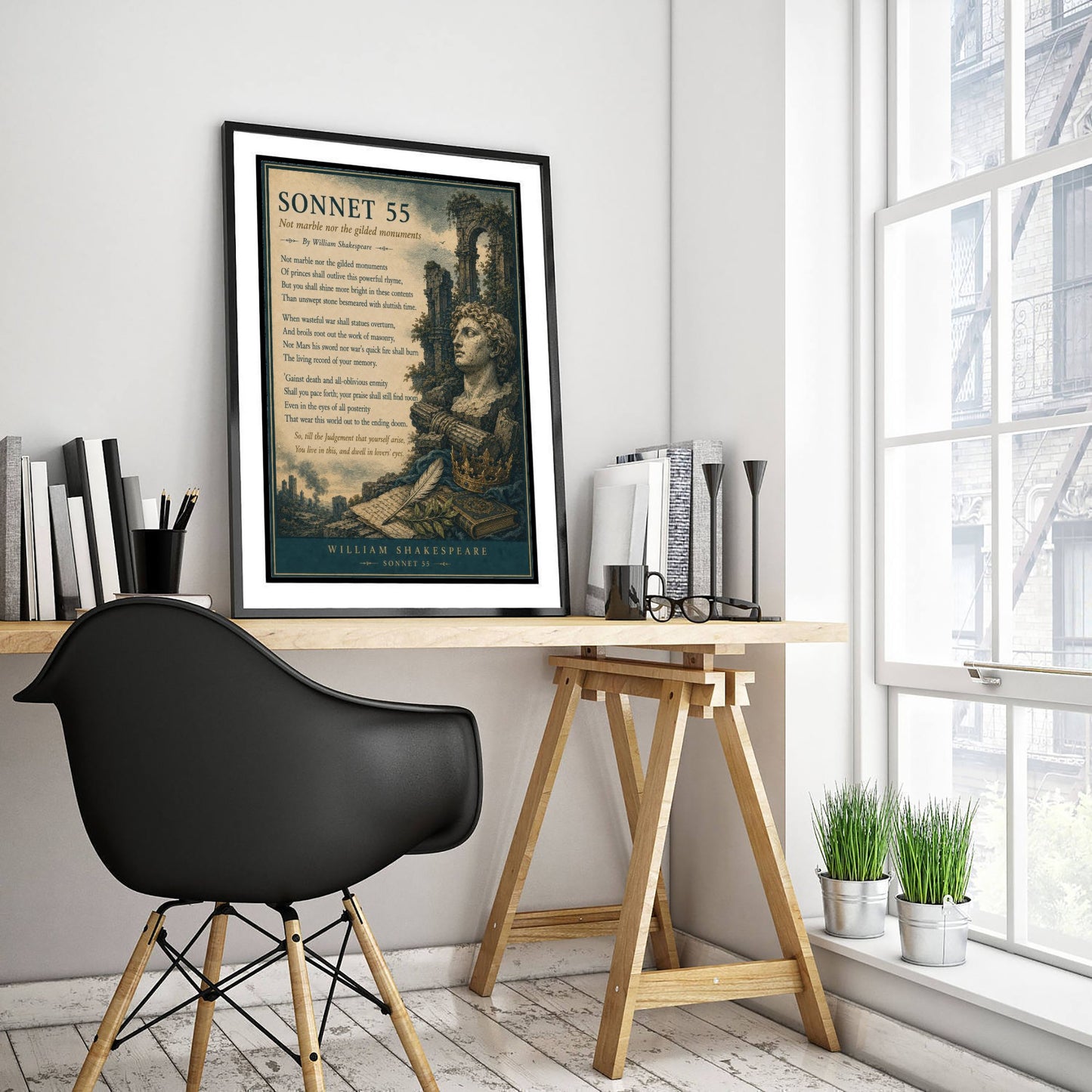 Shakespeare Sonnet 55 Art Print - Not Marble Nor the Gilded - Poem Poster Illustration - Literary Wall Art 3/3