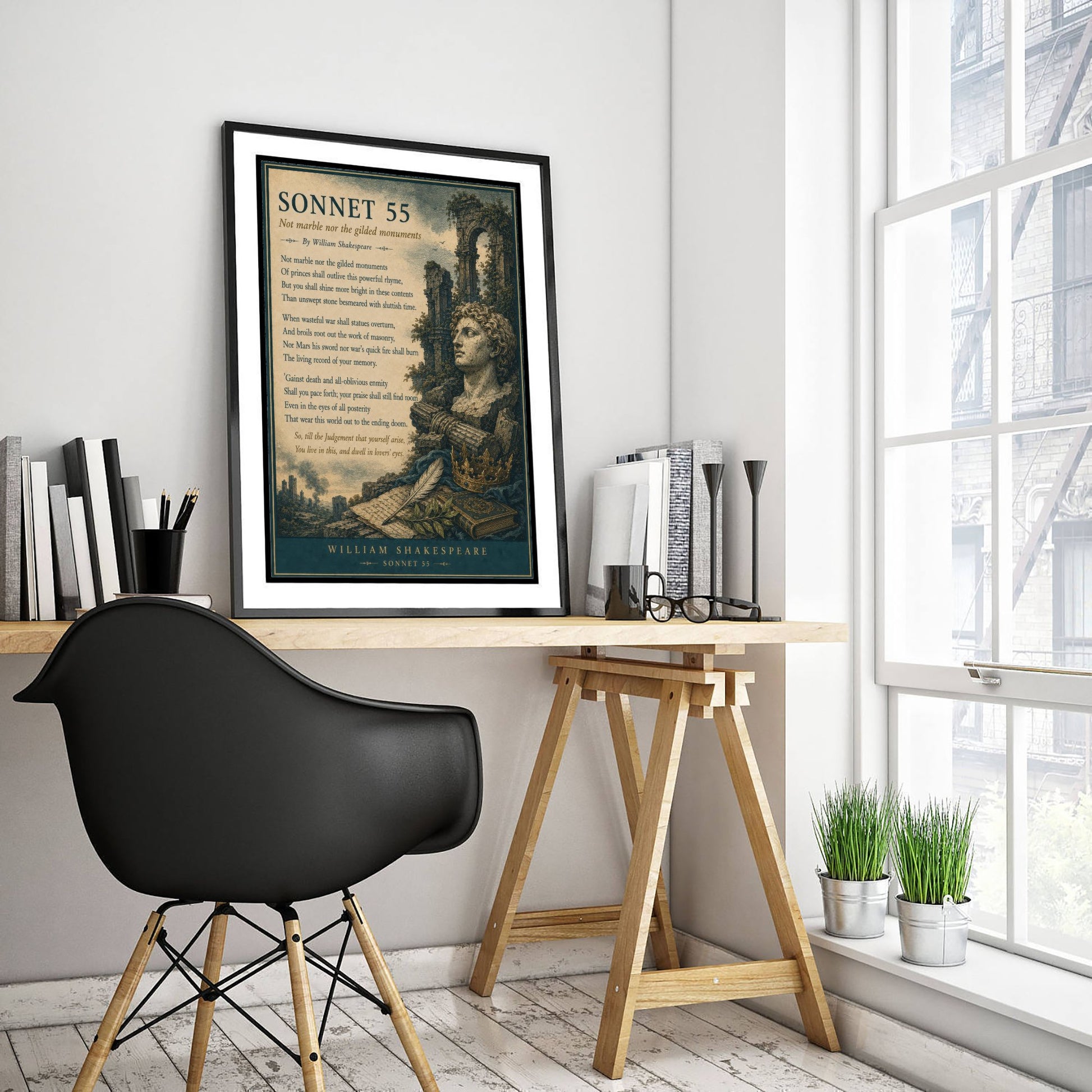 Shakespeare Sonnet 55 Art Print - Not Marble Nor the Gilded - Poem Poster Illustration - Literary Wall Art 3/3