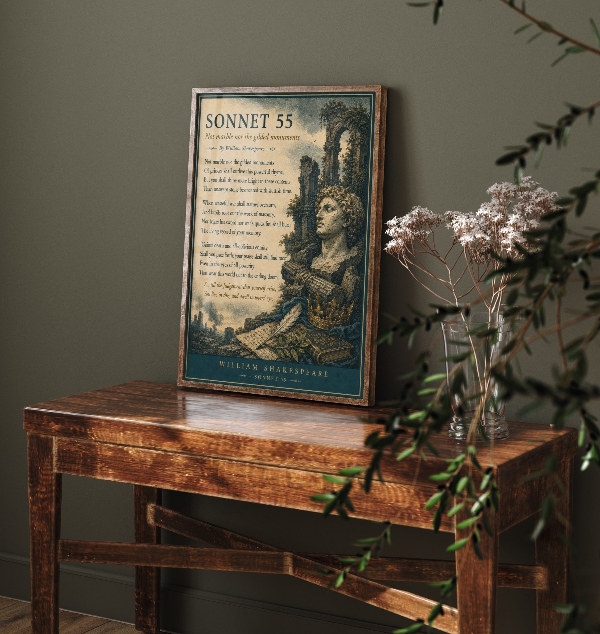 Shakespeare Sonnet 55 Art Print - Not Marble Nor the Gilded - Poem Poster Illustration - Literary Wall Art 3/3