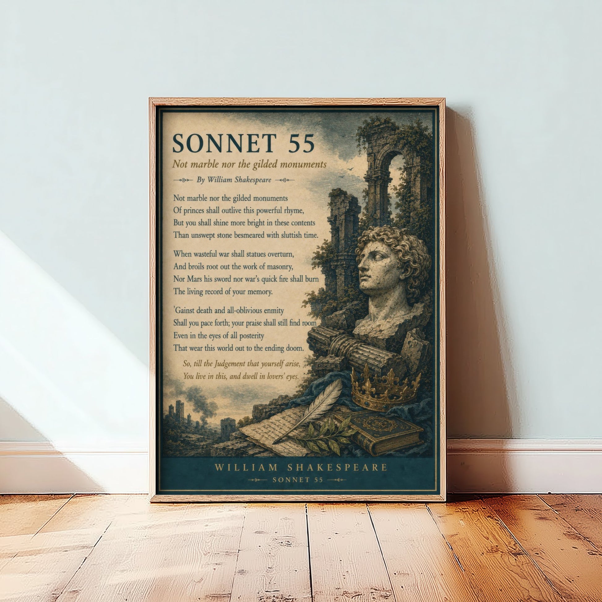 Shakespeare Sonnet 55 Art Print - Not Marble Nor the Gilded - Poem Poster Illustration - Literary Wall Art 3/3