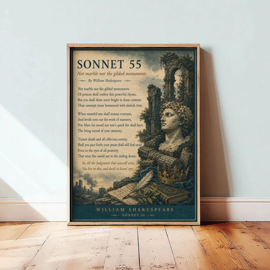 Shakespeare Sonnet 55 Art Print - Not Marble Nor the Gilded - Poem Poster Illustration - Literary Wall Art 3/3