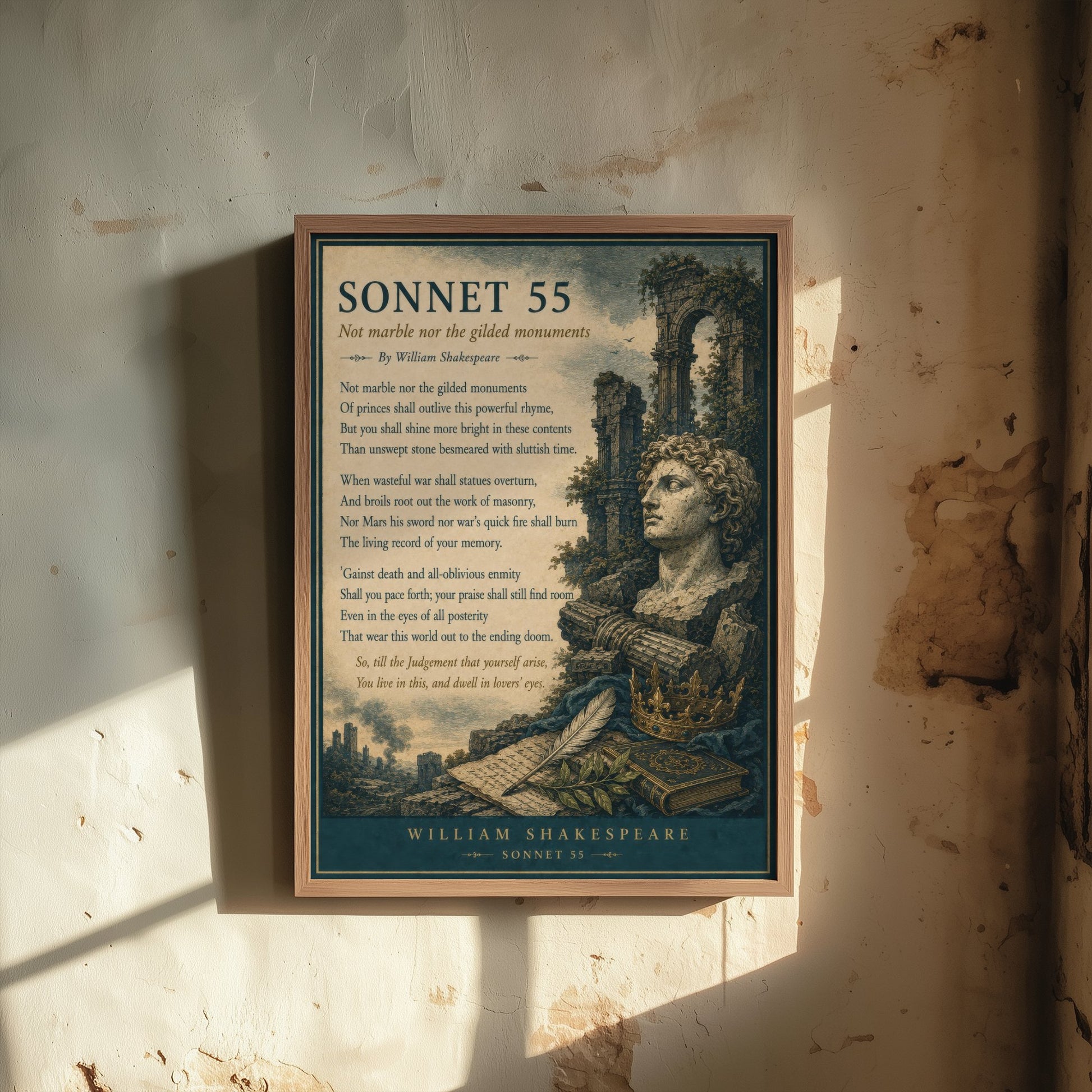 Shakespeare Sonnet 55 Art Print - Not Marble Nor the Gilded - Poem Poster Illustration - Literary Wall Art 3/3