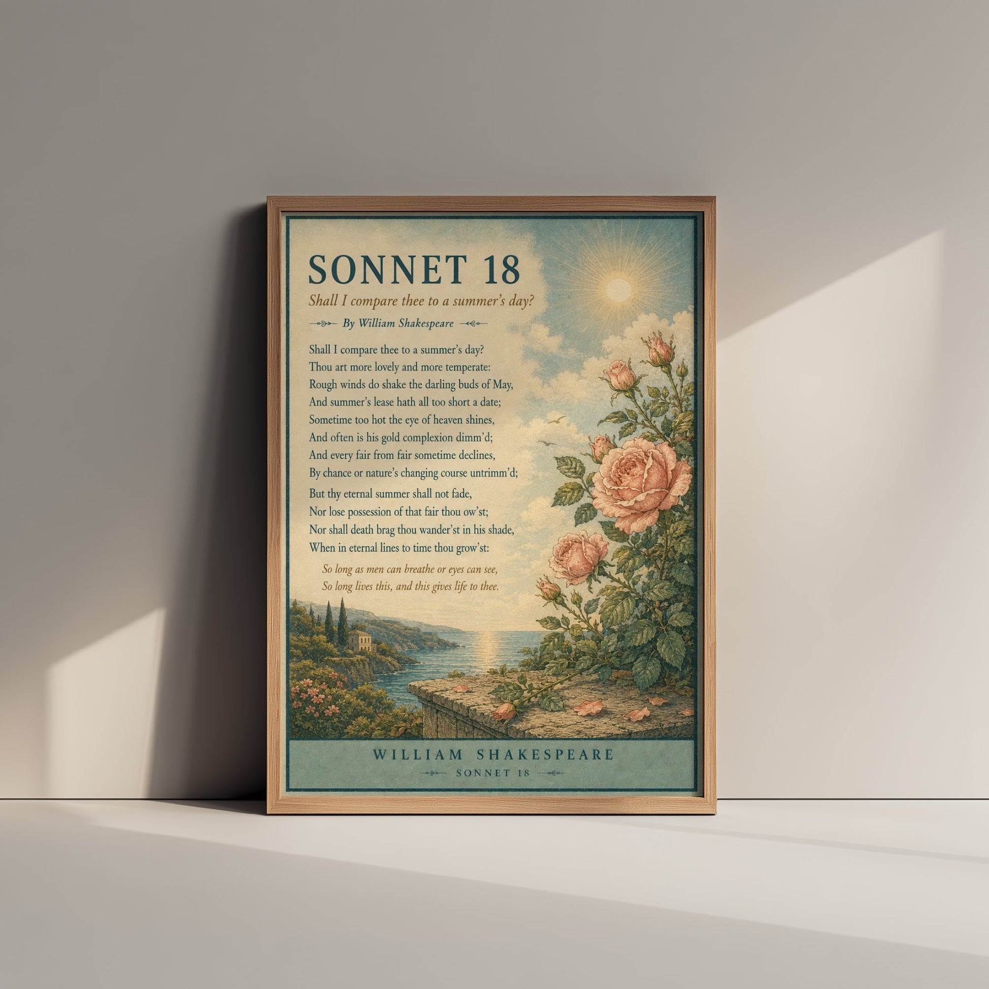 Shakespeare Sonnet 18 Art Print - Shall I Compare Thee - Poem Poster Illustration - Romantic Wedding Wall Art 1/3