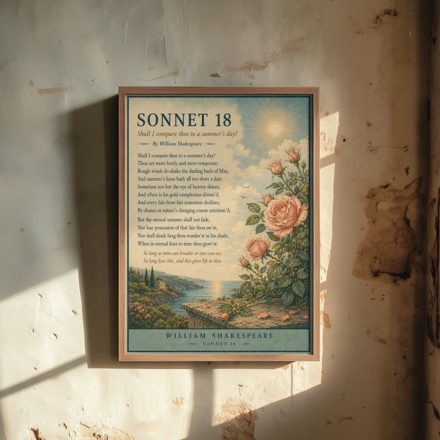 Shakespeare Sonnet 18 Art Print - Shall I Compare Thee - Poem Poster Illustration - Romantic Wedding Wall Art 1/3
