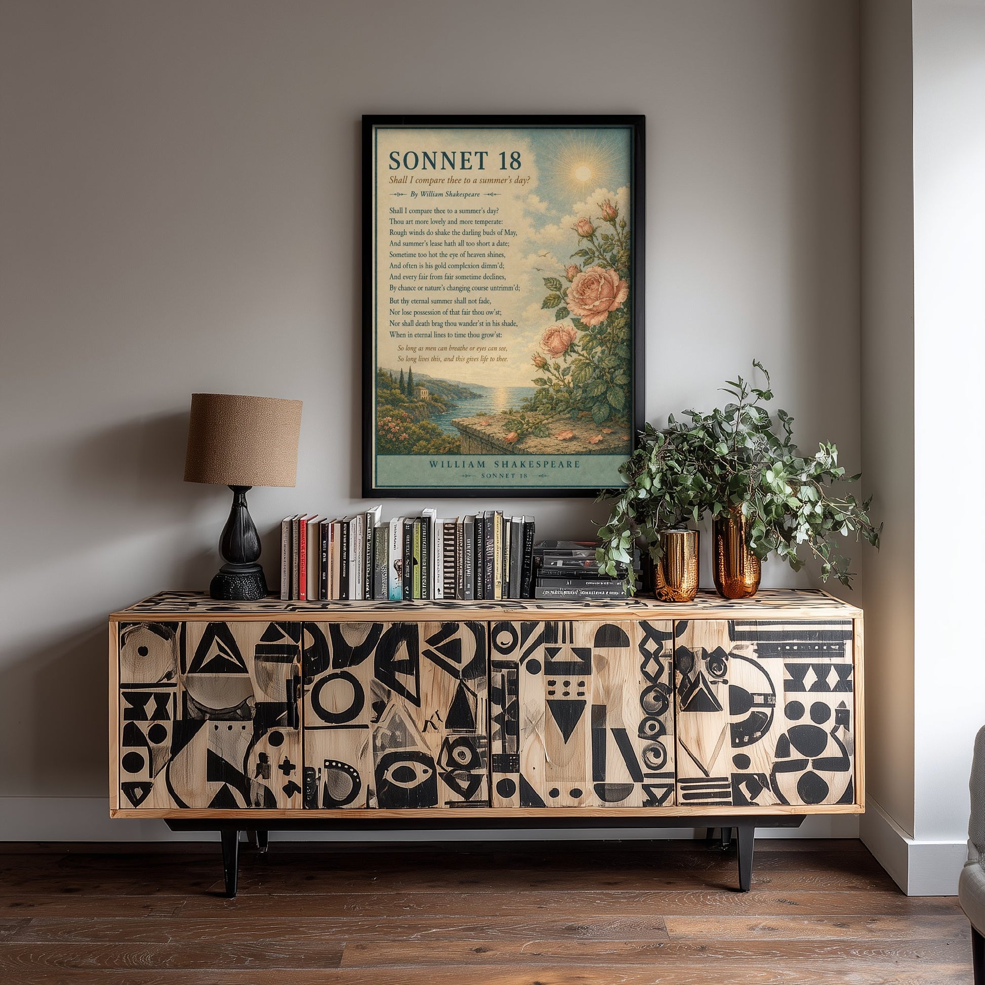 Shakespeare Sonnet 18 Art Print - Shall I Compare Thee - Poem Poster Illustration - Romantic Wedding Wall Art 1/3