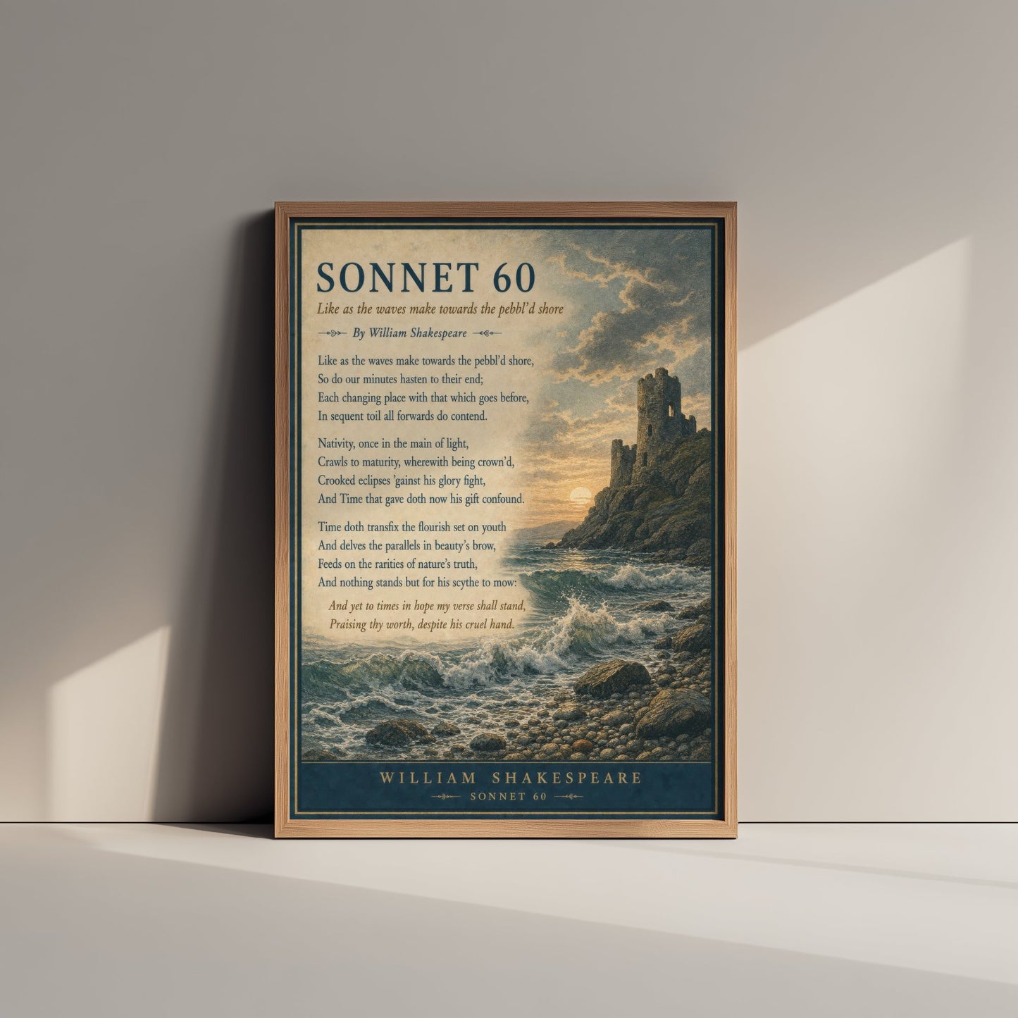 Shakespeare Sonnet 60 Art Print - Like as the Waves - Poem Poster Illustration - Coastal Literary Wall Art 2/3