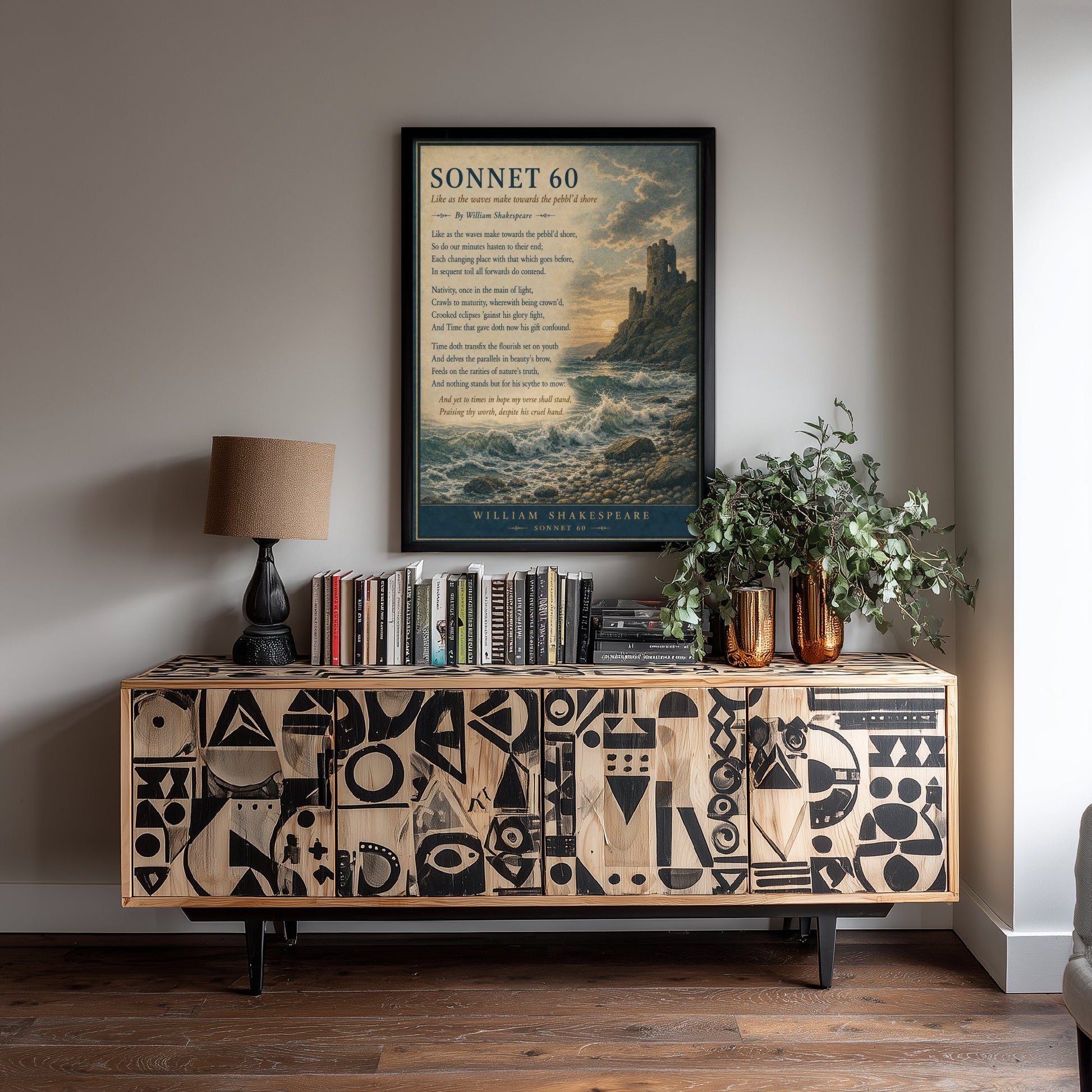 Shakespeare Sonnet 60 Art Print - Like as the Waves - Poem Poster Illustration - Coastal Literary Wall Art 2/3