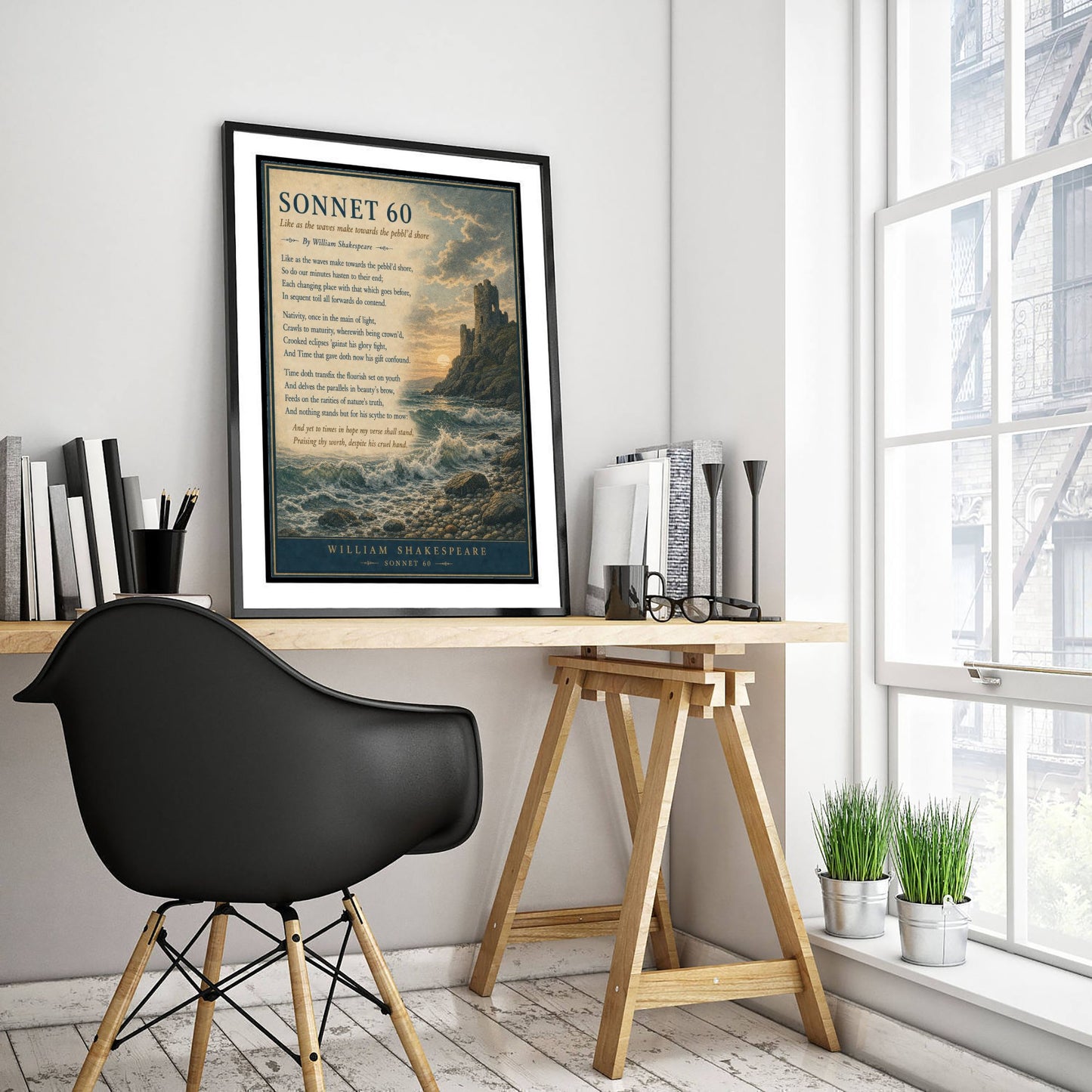 Shakespeare Sonnet 60 Art Print - Like as the Waves - Poem Poster Illustration - Coastal Literary Wall Art 2/3