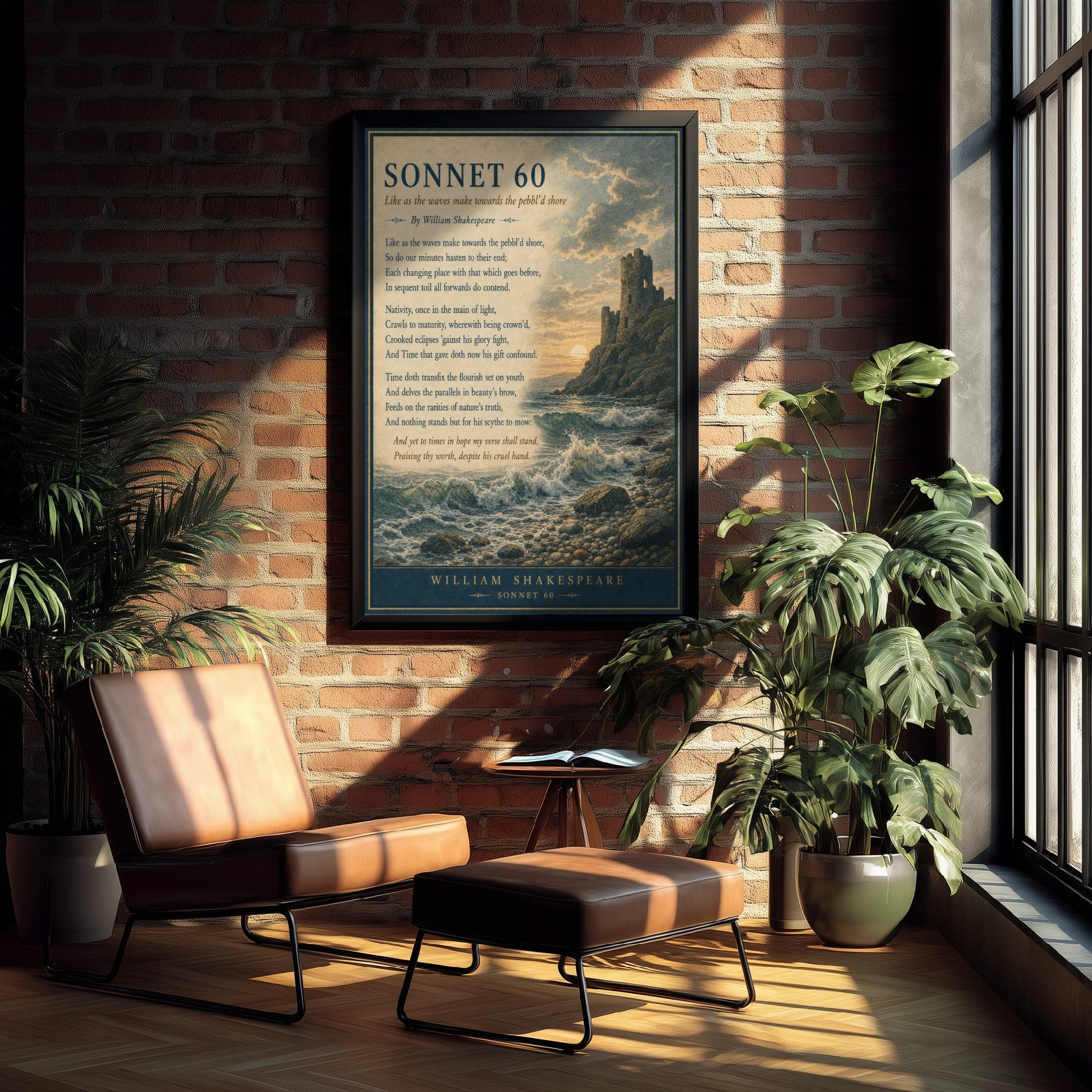 Shakespeare Sonnet 60 Art Print - Like as the Waves - Poem Poster Illustration - Coastal Literary Wall Art 2/3