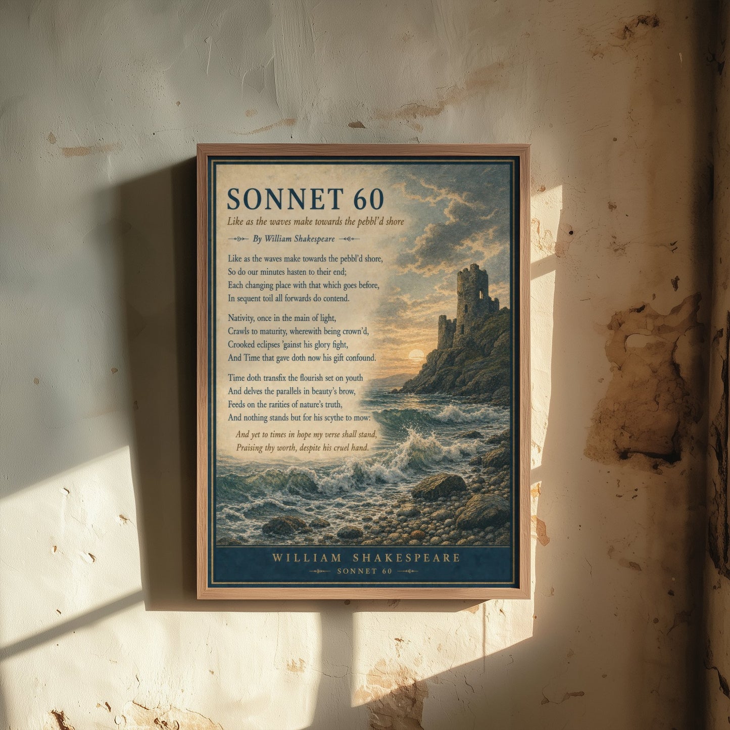 Shakespeare Sonnet 60 Art Print - Like as the Waves - Poem Poster Illustration - Coastal Literary Wall Art 2/3