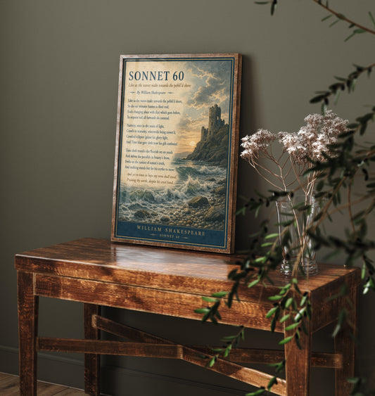 Shakespeare Sonnet 60 Art Print - Like as the Waves - Poem Poster Illustration - Coastal Literary Wall Art 2/3