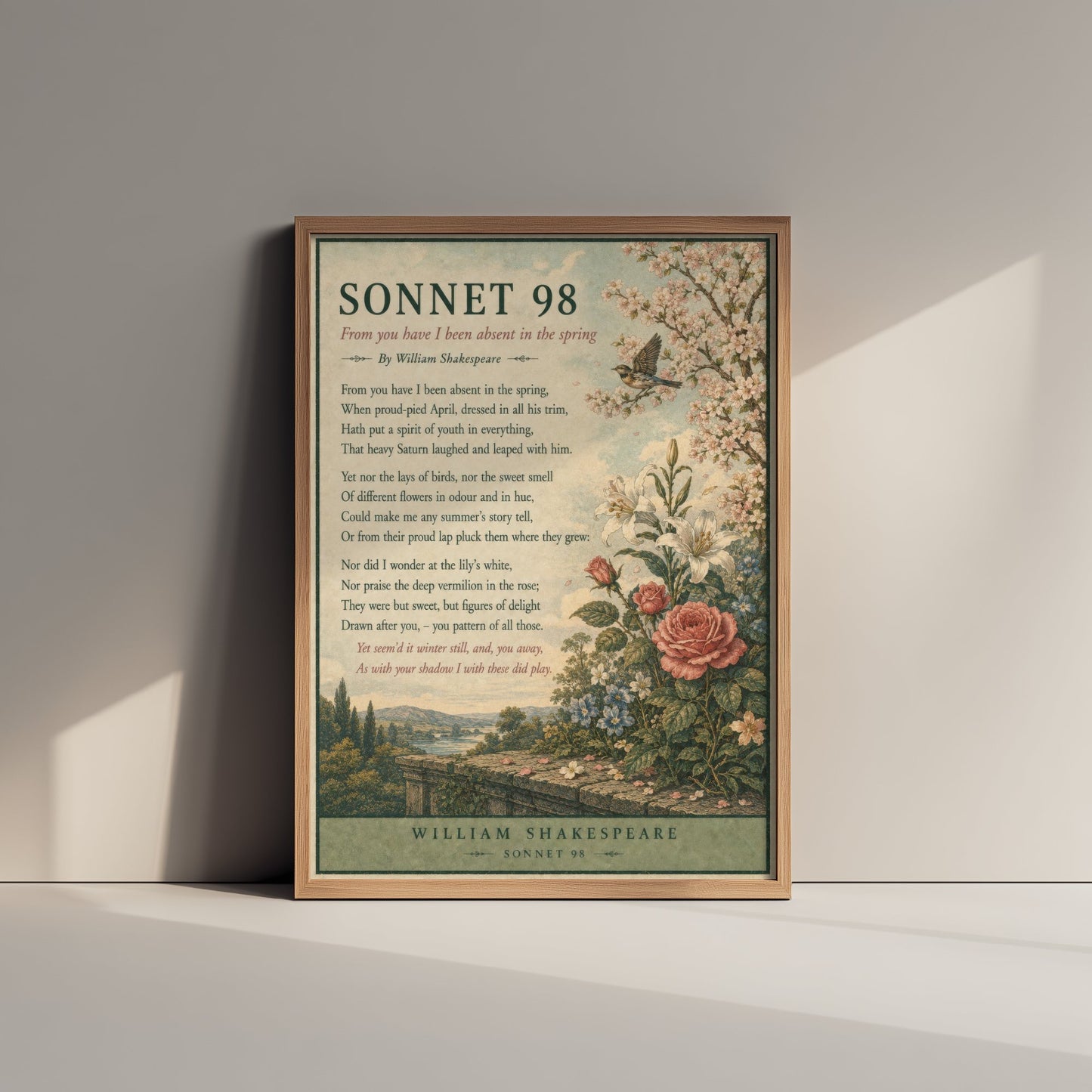 Shakespeare Sonnet 98 Art Print - From You Have I Been Absent - Poem Poster Illustration - Spring Wall Art 3/3