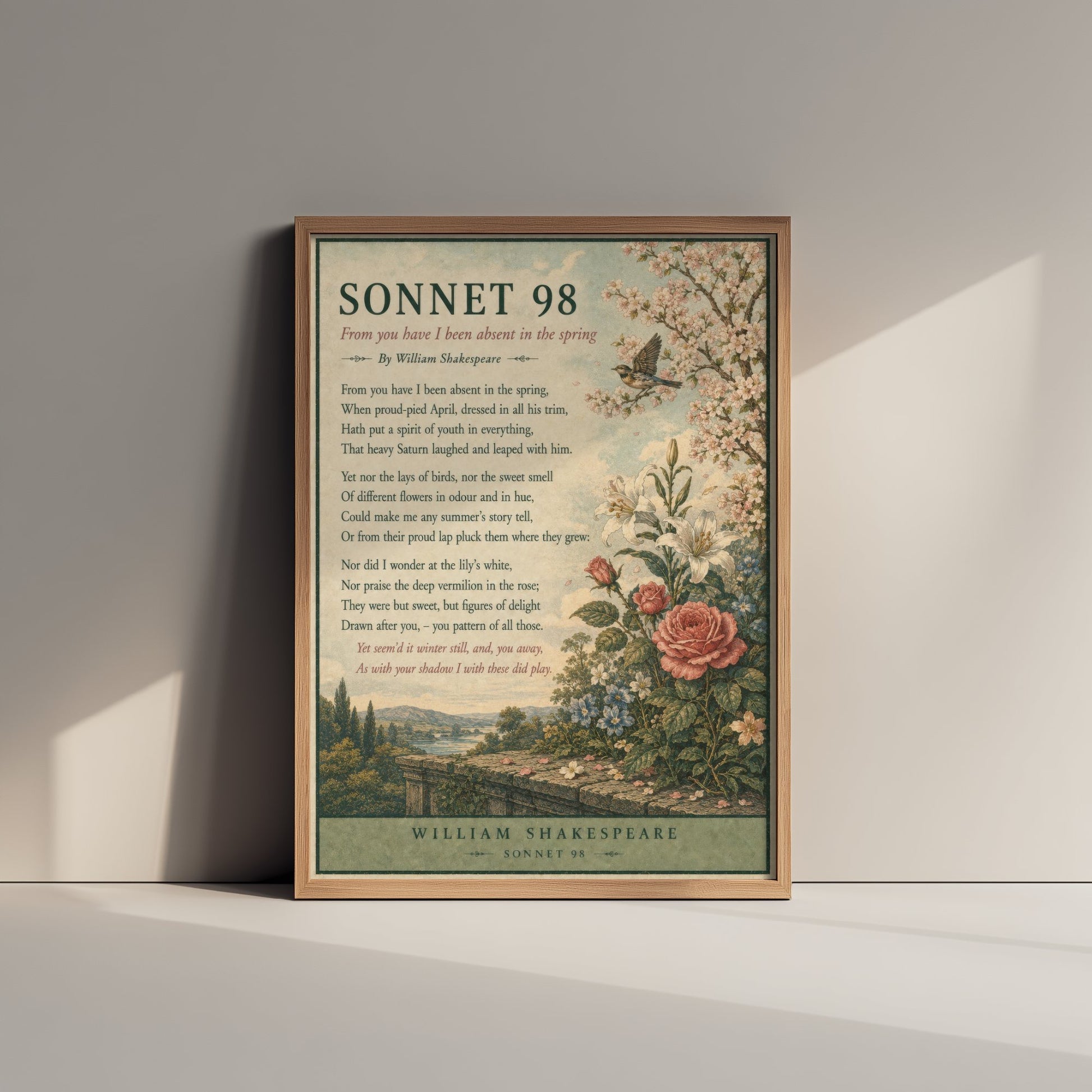 Shakespeare Sonnet 98 Art Print - From You Have I Been Absent - Poem Poster Illustration - Spring Wall Art 3/3