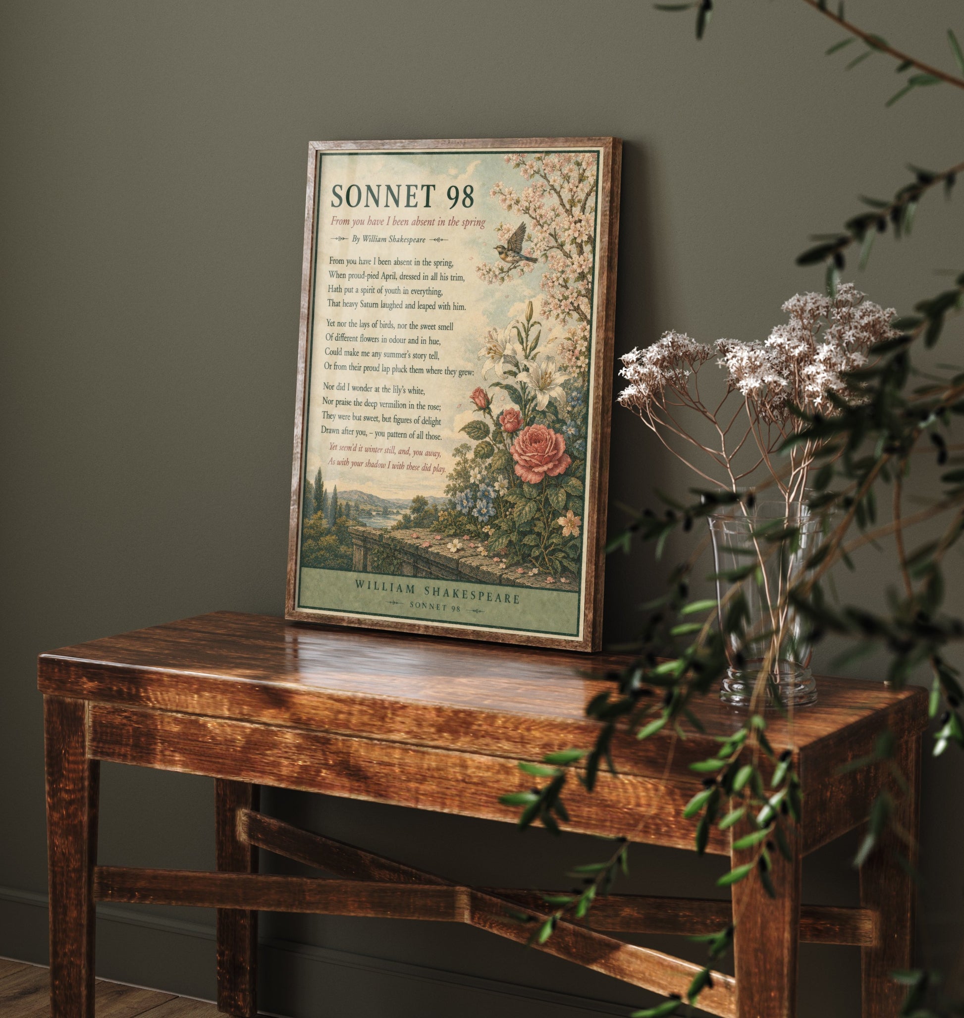 Shakespeare Sonnet 98 Art Print - From You Have I Been Absent - Poem Poster Illustration - Spring Wall Art 3/3