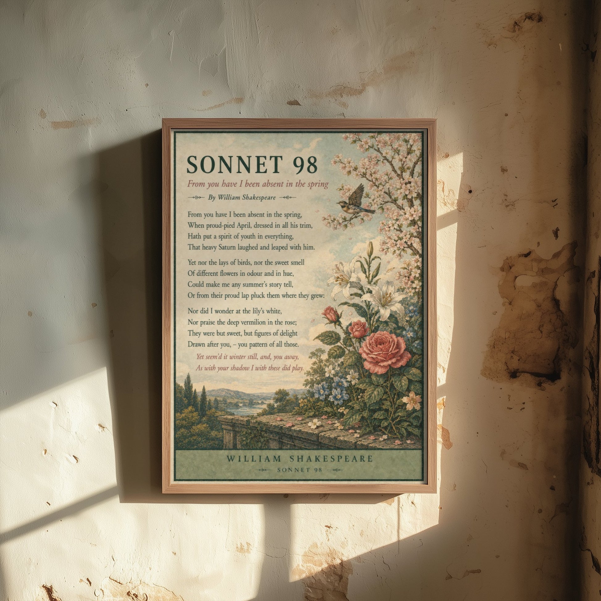 Shakespeare Sonnet 98 Art Print - From You Have I Been Absent - Poem Poster Illustration - Spring Wall Art 3/3