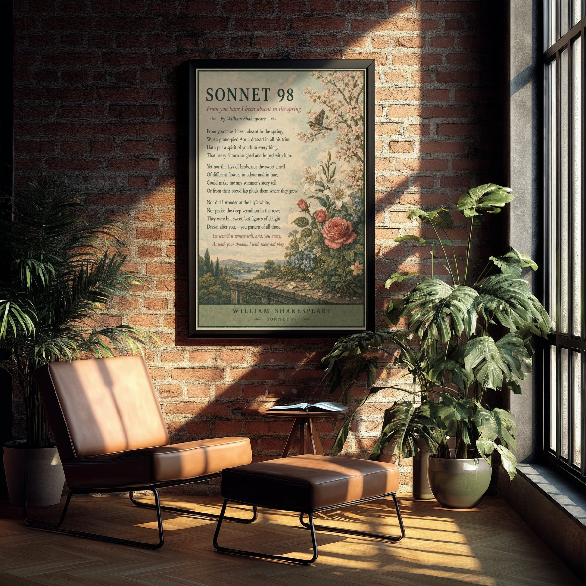 Shakespeare Sonnet 98 Art Print - From You Have I Been Absent - Poem Poster Illustration - Spring Wall Art 3/3