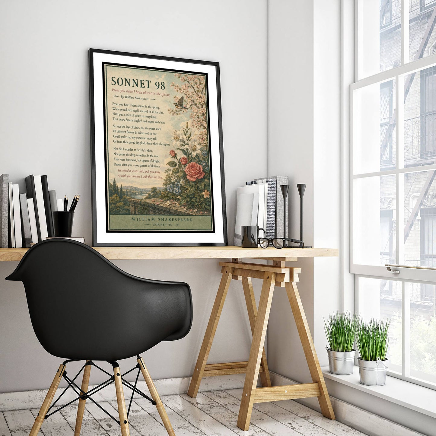 Shakespeare Sonnet 98 Art Print - From You Have I Been Absent - Poem Poster Illustration - Spring Wall Art 3/3