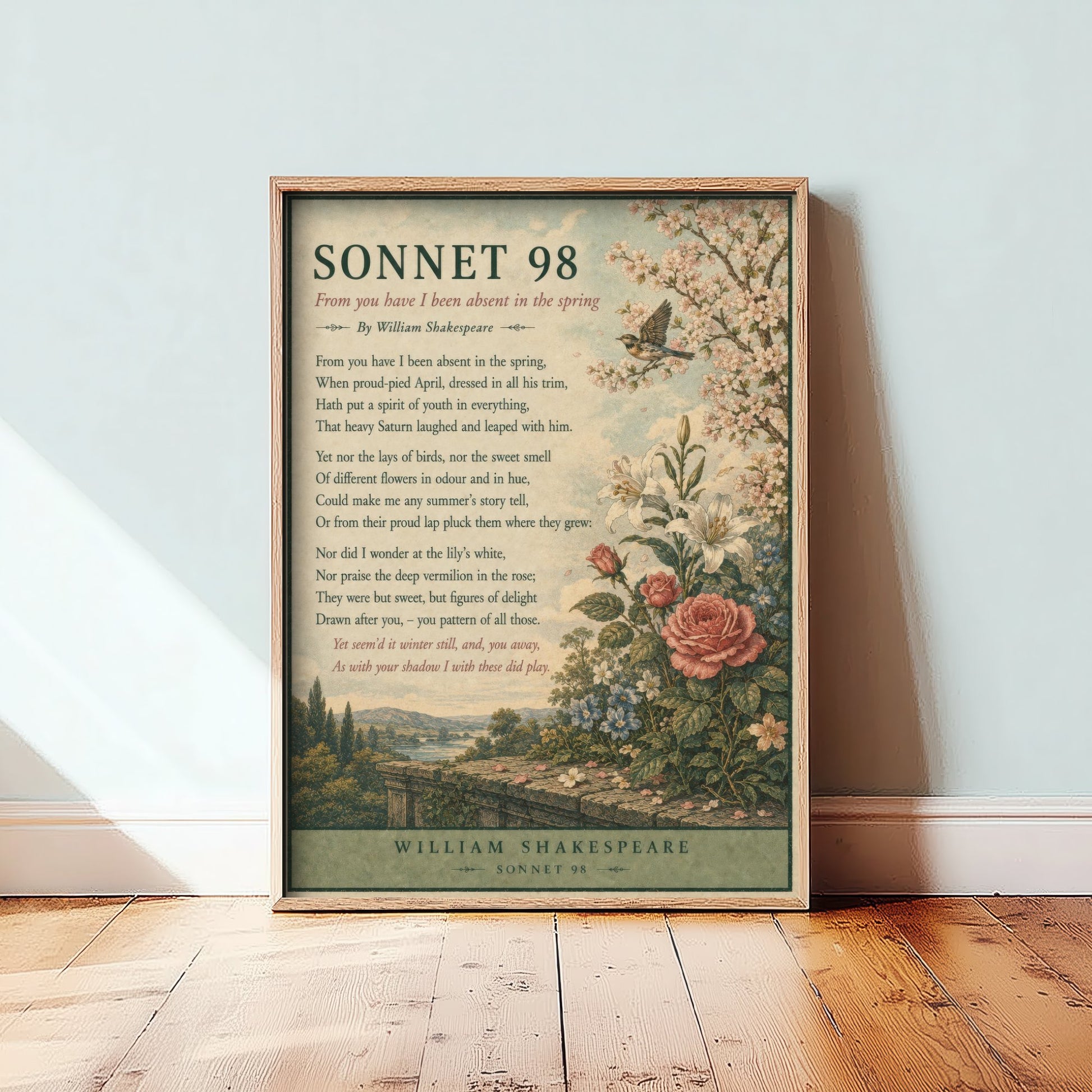 Shakespeare Sonnet 98 Art Print - From You Have I Been Absent - Poem Poster Illustration - Spring Wall Art 3/3